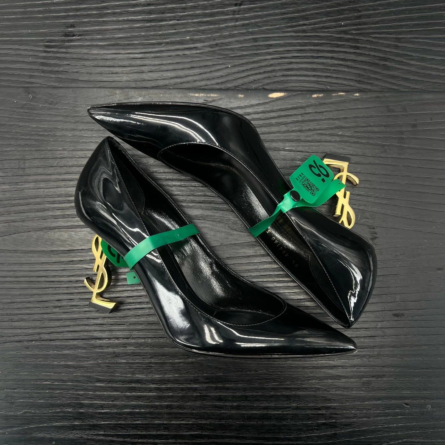 Saint Laurent Paris YSL Opyum Patent Black Gold Heels 37 Box Size US 6 / IT 36 - 4 Thumbnail