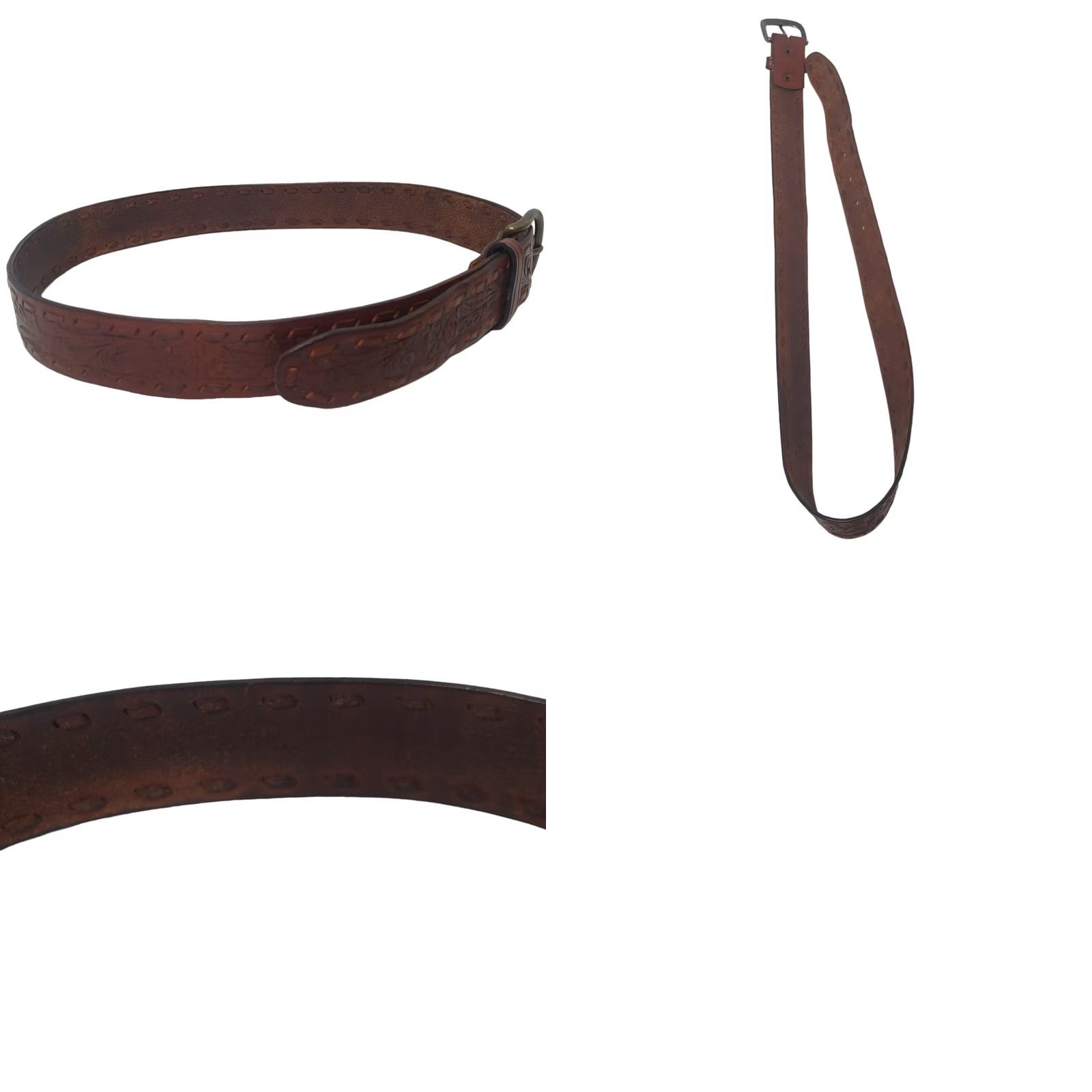 American Eagle Outfitters VINTAGE American Eagle Belt Tooled Leather Brown Floral Boho Unisex 31-35" Waist 1 3/8" Adjustable Womens Girls Mens Size ONE SIZE - 8 Thumbnail