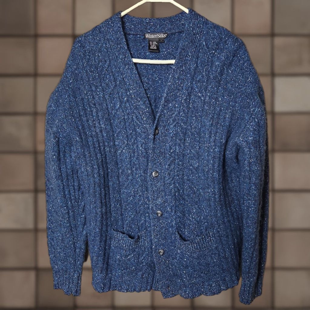 Vintage VINTAGE WinterSilks Cardigan Wool Blend Cable Knit V-Neck Grandpa Blue L Womens Size L / US 10 / IT 46 - 1 Thumbnail