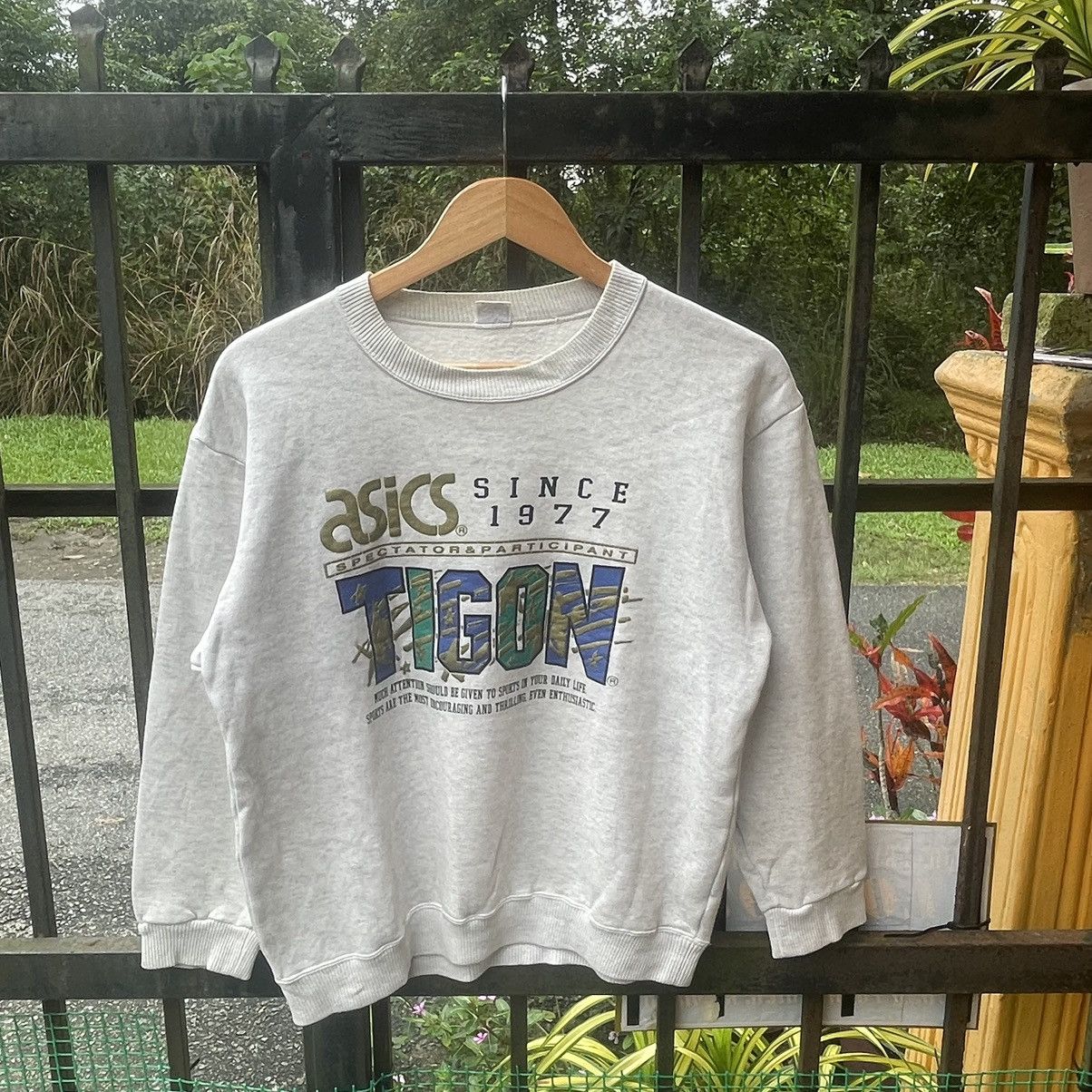 Asics × Japanese Brand × Vintage 🔥🇯🇵Vintage 90s ASICS Tigon Big Logo Sweatshirts Size US S / EU 44-46 / 1 - 1 Thumbnail
