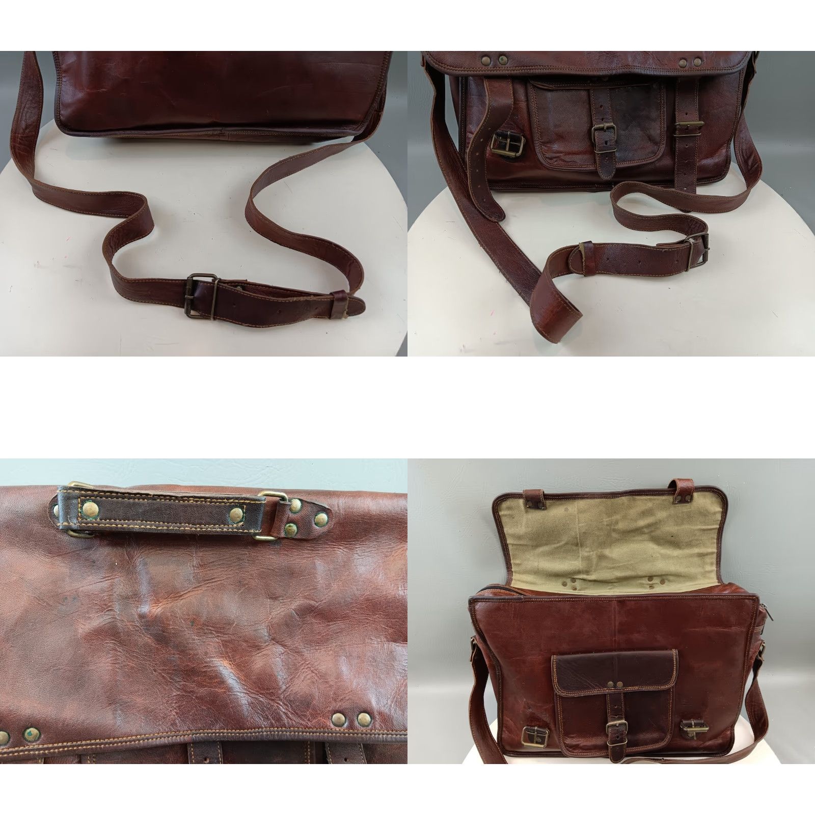 Vintage VINTAGE Handmade Leather Shoulder Bag Mens Medium Brown 90s Satchel Bag with Adjustable Strap Buckle Zip Size ONE SIZE - 10 Thumbnail