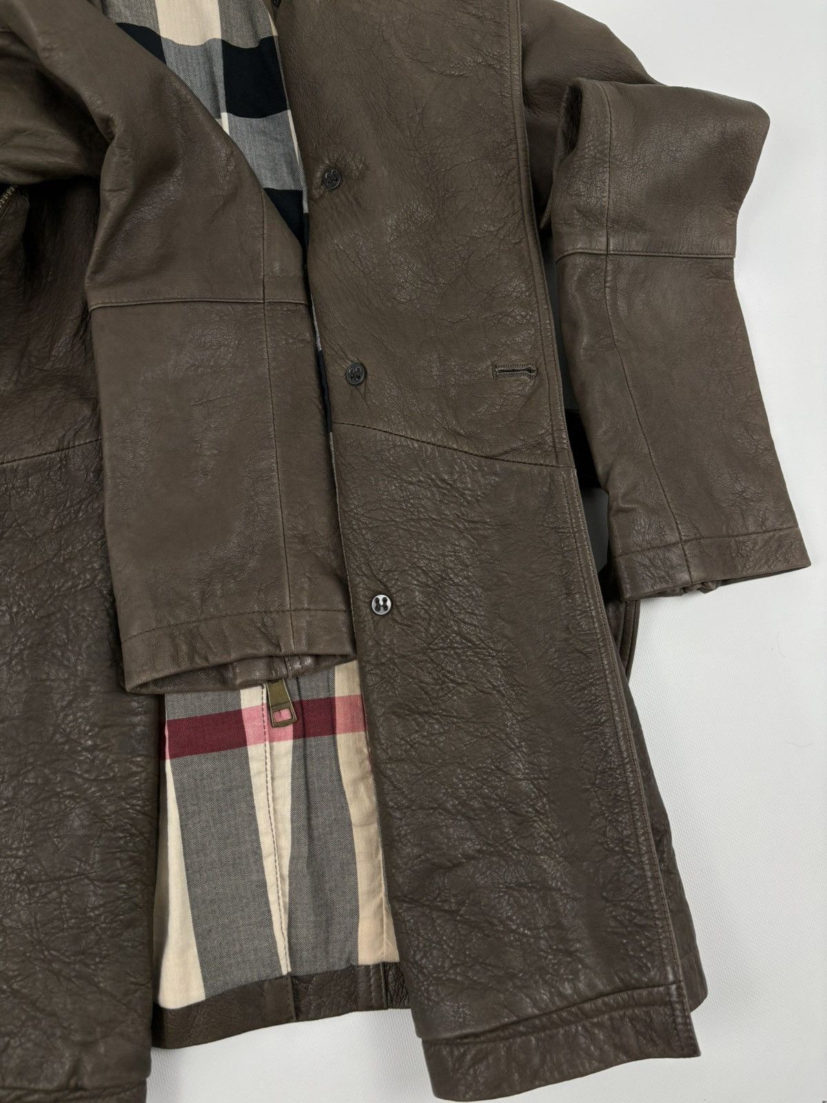 Burberry × Burberry Prorsum BRIT LAMBSKIN Nova Check Double-Breasted Zip Coat Belt Trench Jacket Size L / US 10 / IT 46 - 21 Thumbnail