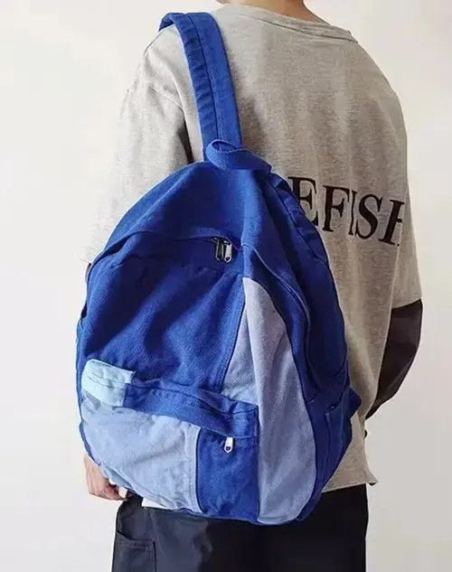 Japanese Brand Retro patchwork canvas backpack school bag aesthetic Size ONE SIZE - 1 Thumbnail