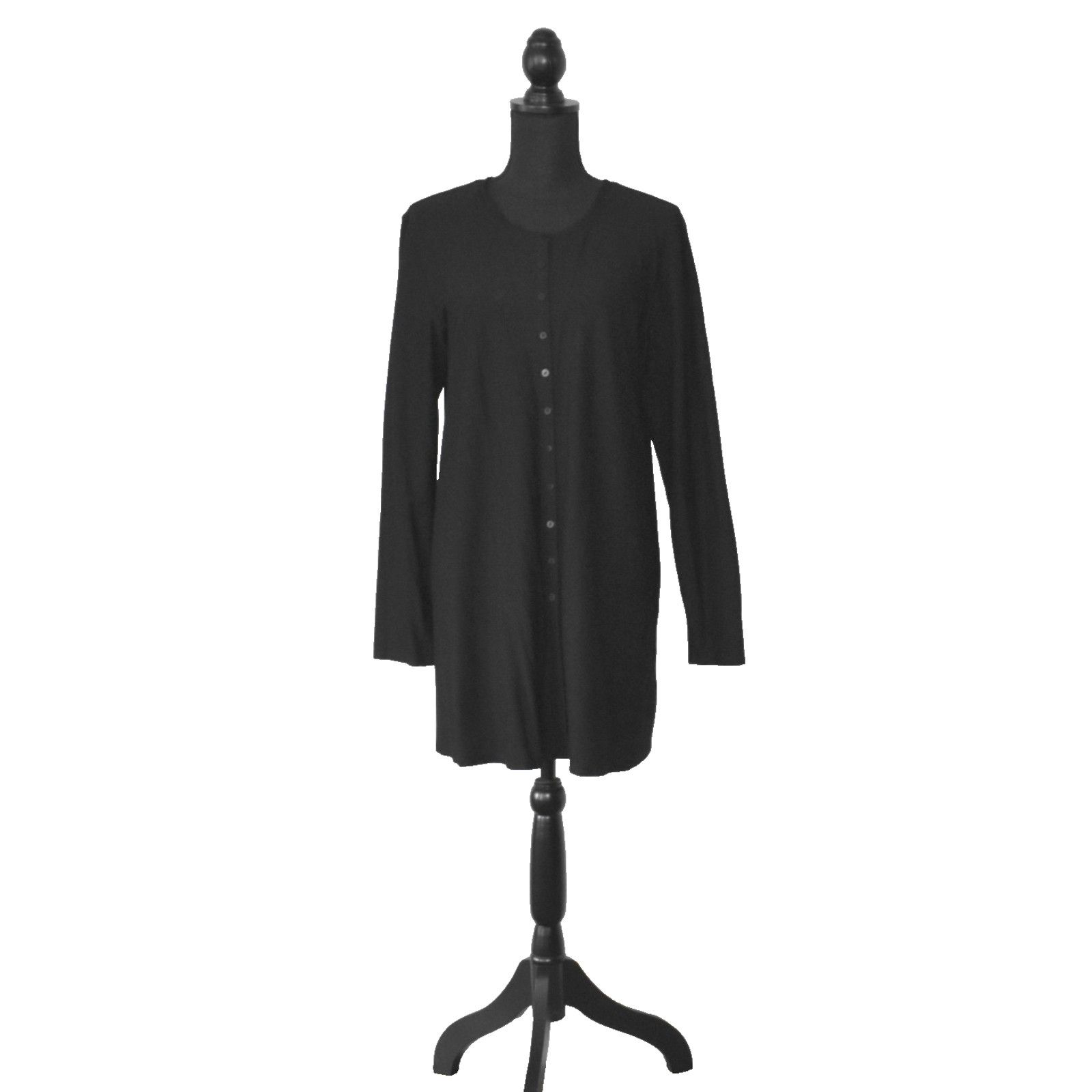 Eileen Fisher EILEEN FISHER Black Rayon Button Front Tunic Shirt Top Sz M Size M / US 6-8 / IT 42-44 - 1 Thumbnail