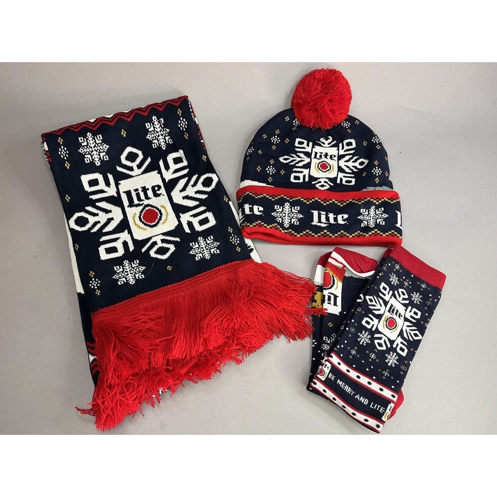 Other Miller Light Beer Knit Holiday Scarf Hat & Socks Ugly Christ Size ONE SIZE - 2 Thumbnail