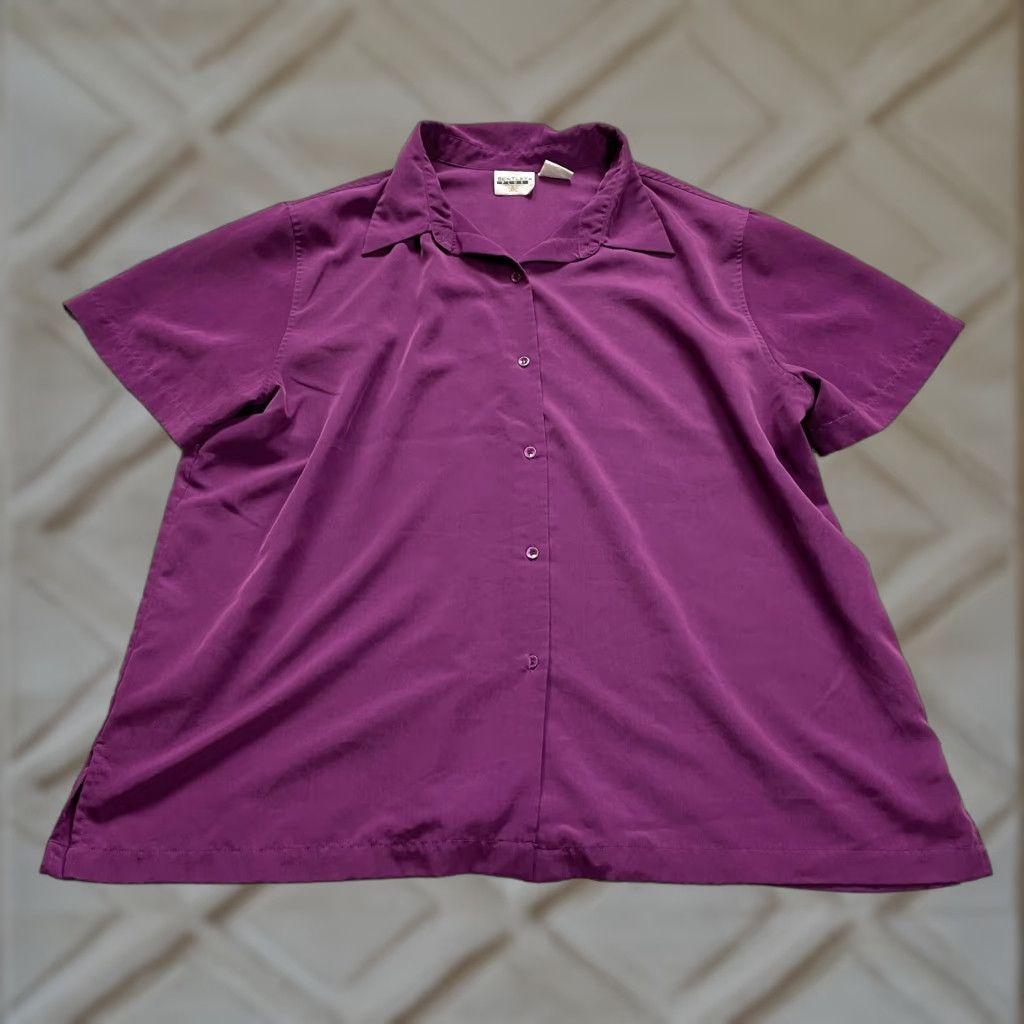 Vintage Bently Plus Button Down Shirt Womens 22W Purple Short Sleeve Polyester Casual Size 3XL / US 20-22 - 1 Thumbnail