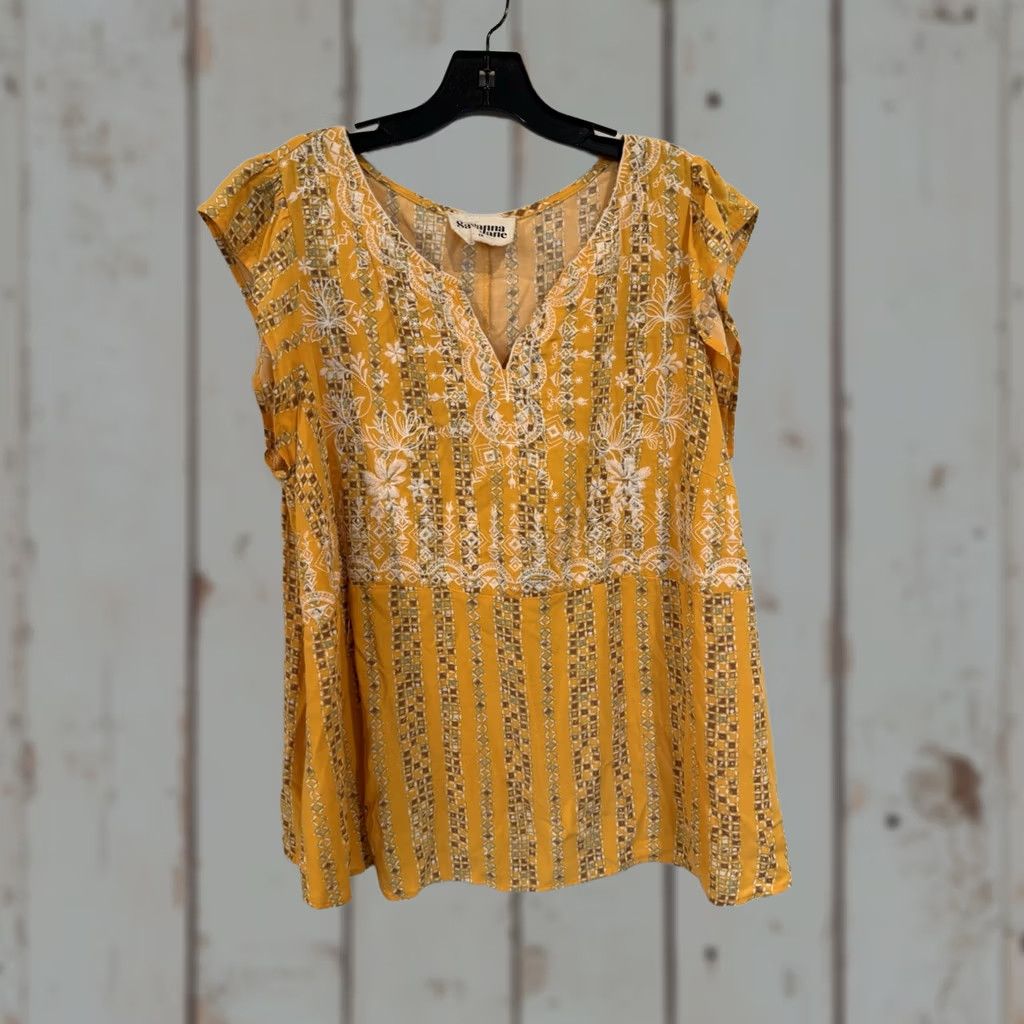Vintage Savanna Jane Blouse Shirt Plus 1X Yellow Embroidered Flutter Sleeve Mellow Yellow Womens Size XL / US 12-14 / IT 48-50 - 1 Thumbnail