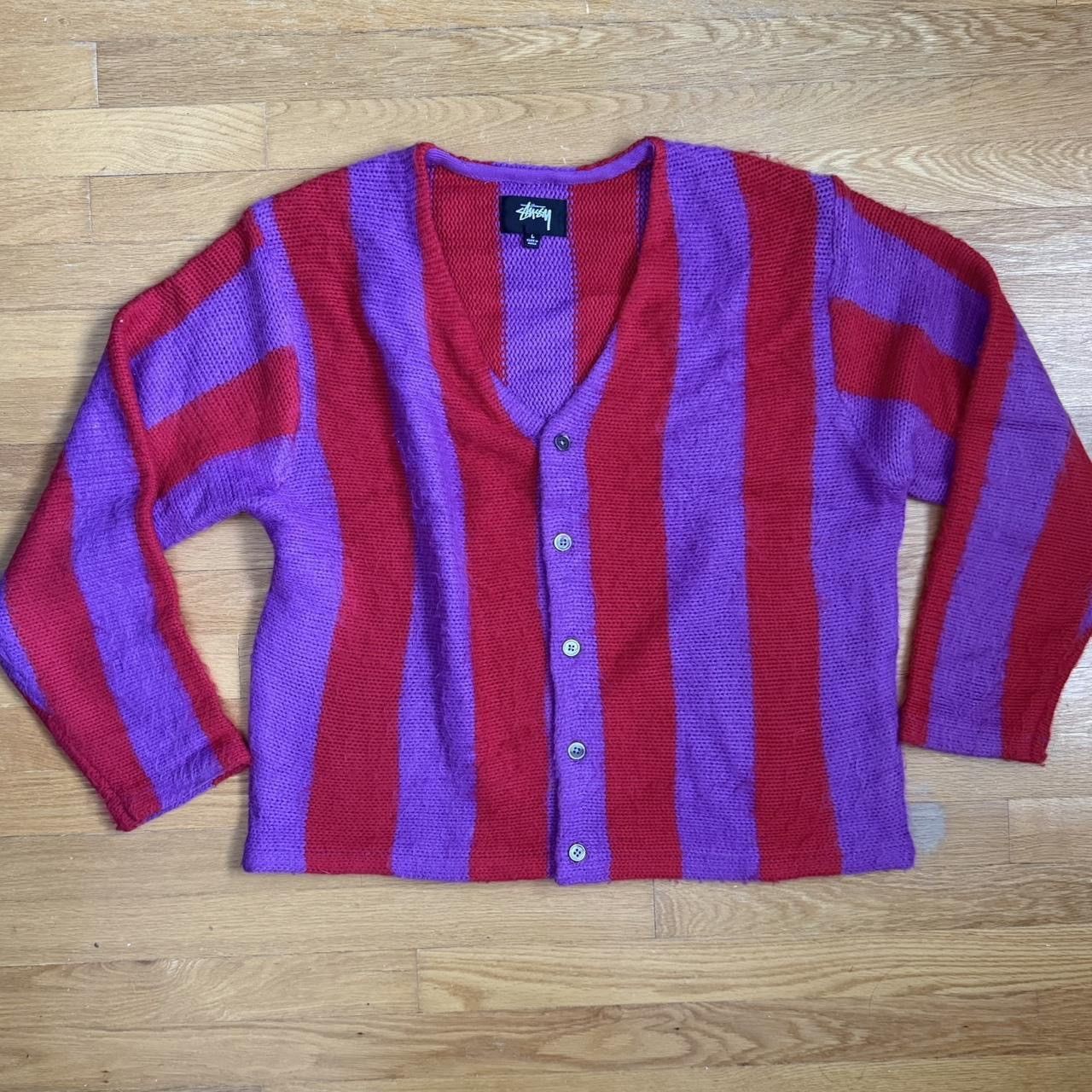 Stussy Pink & Red Stripe Cardigan Size US L / EU 52-54 / 3 - 1 Thumbnail