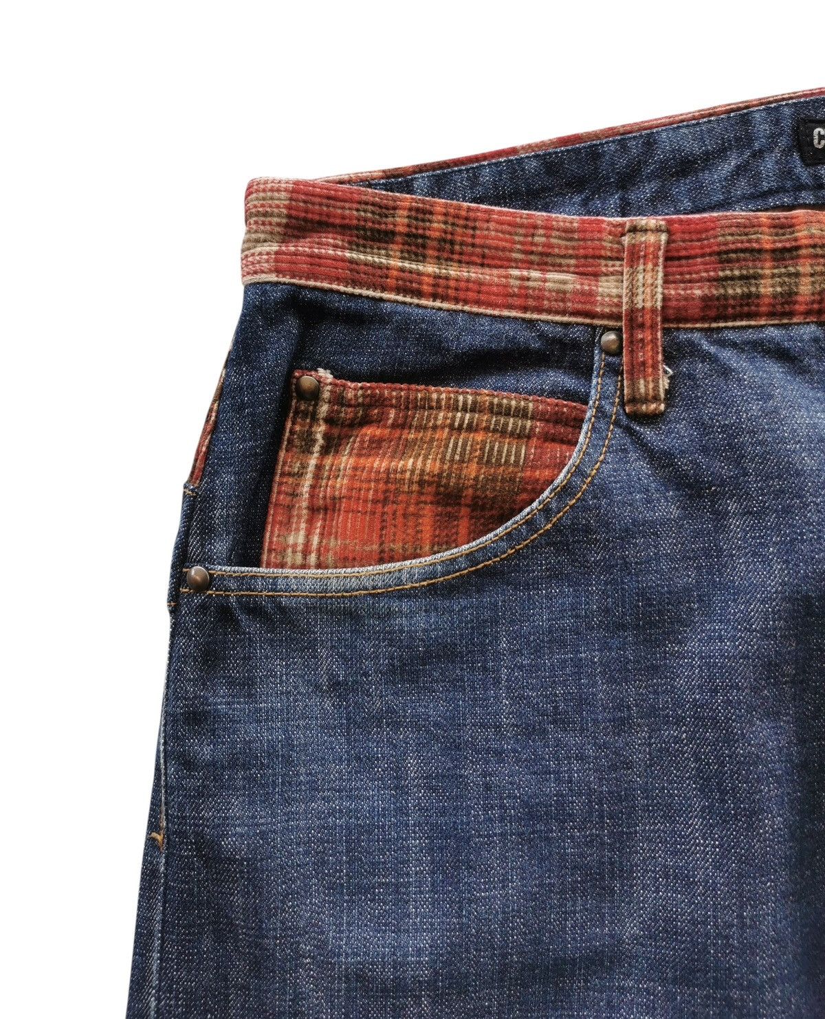 Kapital Concave Attempt Patchwork Jeans – Red Plaid Pocket Y2K Denim Size US 33 - 10 Thumbnail