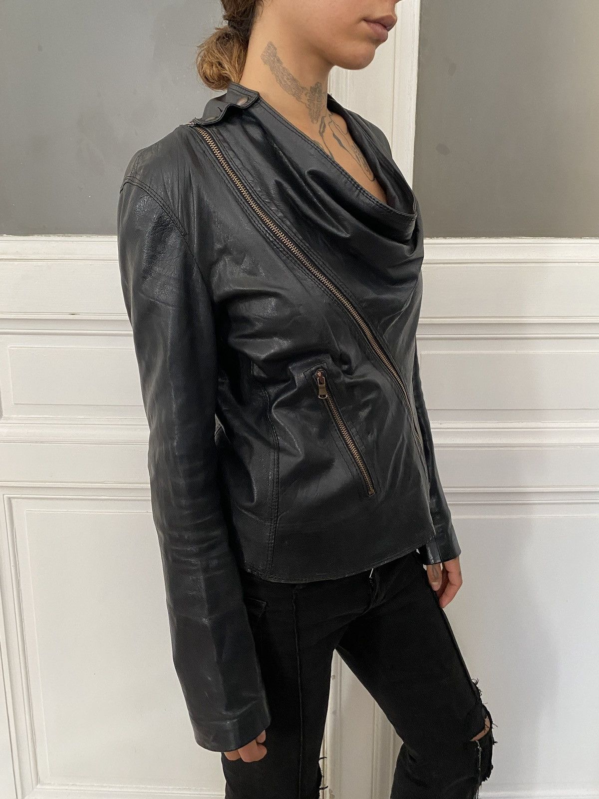 If Six Was Nine Avant garde drapped asymmetrical leather jacket Size S / US 4 / IT 40 - 5 Thumbnail