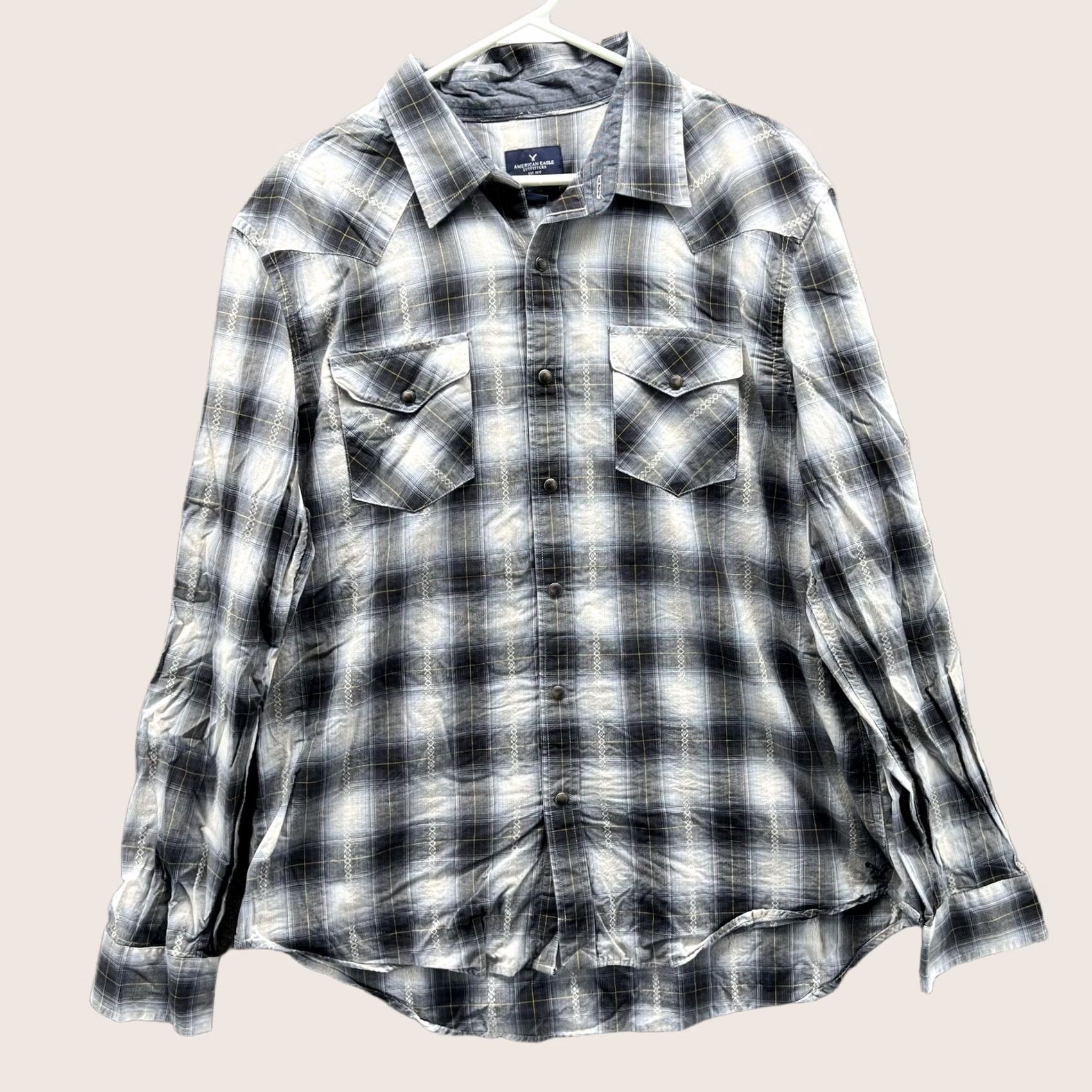 American Eagle Outfitters VINTAGE American Eagle Outfitters Shirt Mens XL Gray Plaid Long Sleeve Western Snap Size US XL / EU 56 / 4 - 1 Thumbnail