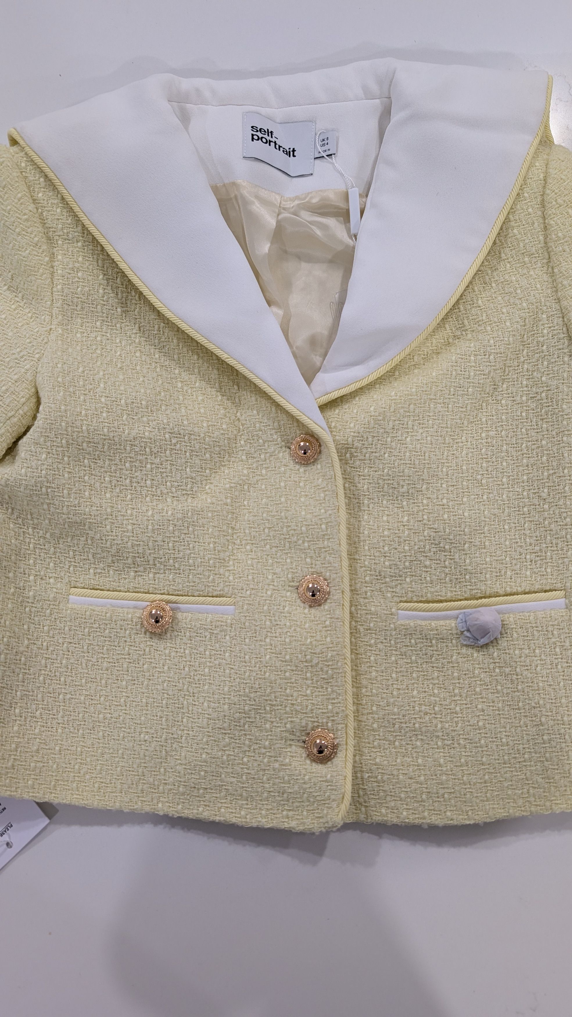 Self-Portrait Self-Portrait Yellow Bouclé Cropped Jacket Contrast Collar Size S / US 4 / IT 40 - 2 Thumbnail