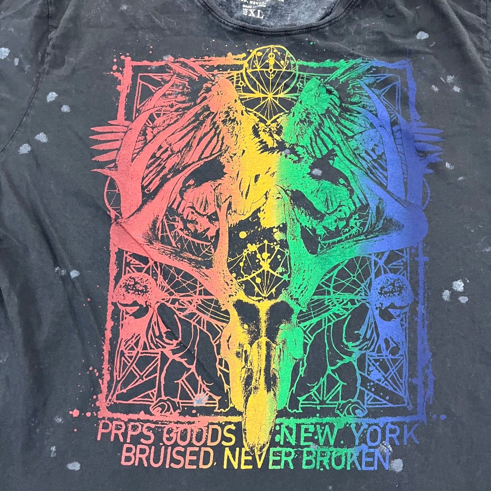 Prps PRPS Shirt Mens 2XL Gray Multicolor Eagle Bruised Never Broken Graphic Fits L/XL Size US XXL / EU 58 / 5 - 2 Thumbnail