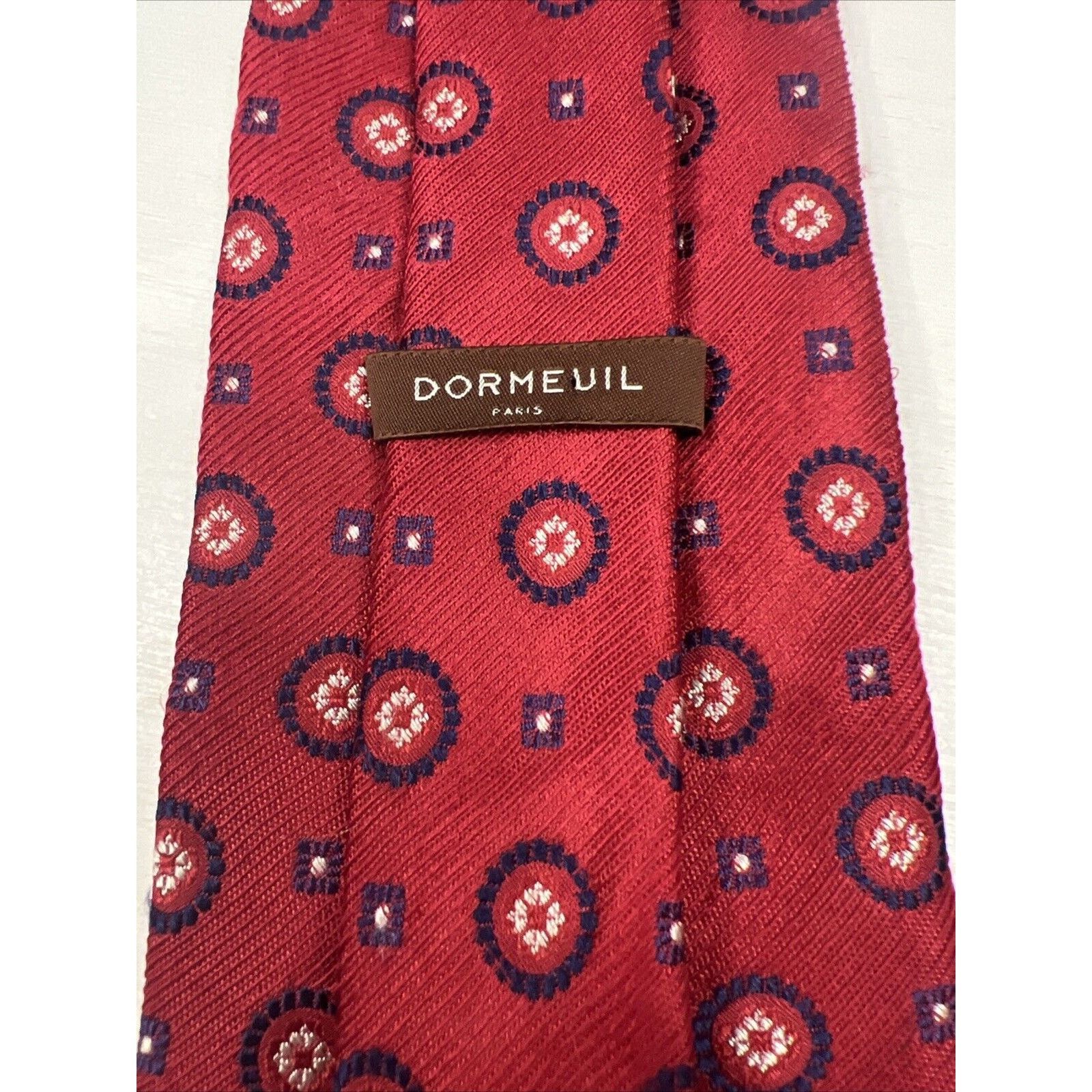 FrenchTrotters Dormeuil Red Geometric 100% Silk Tie w/ Classic Blue Accents Size ONE SIZE - 3 Thumbnail