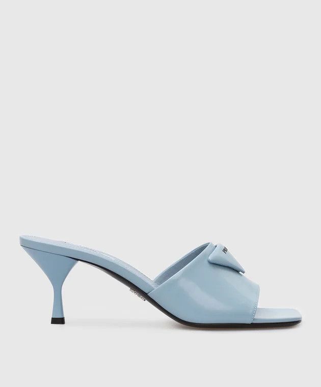 oc11z0625 Brushed Leather Heeled Slides Sandals in Blue