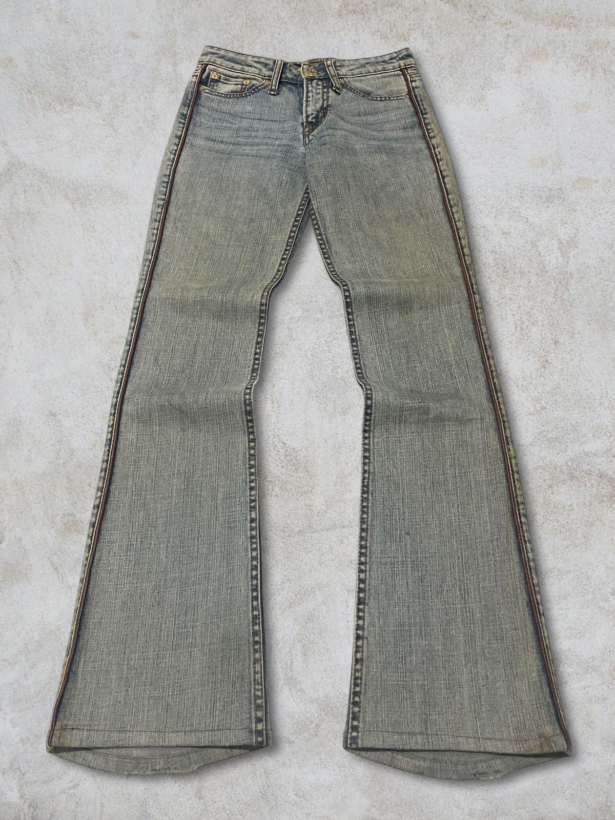 Nude Bad Girl Nuve Fade Wash Wax And Leather Style Flare Jeans Size 26" / US 2 / IT 38 - 1 Thumbnail