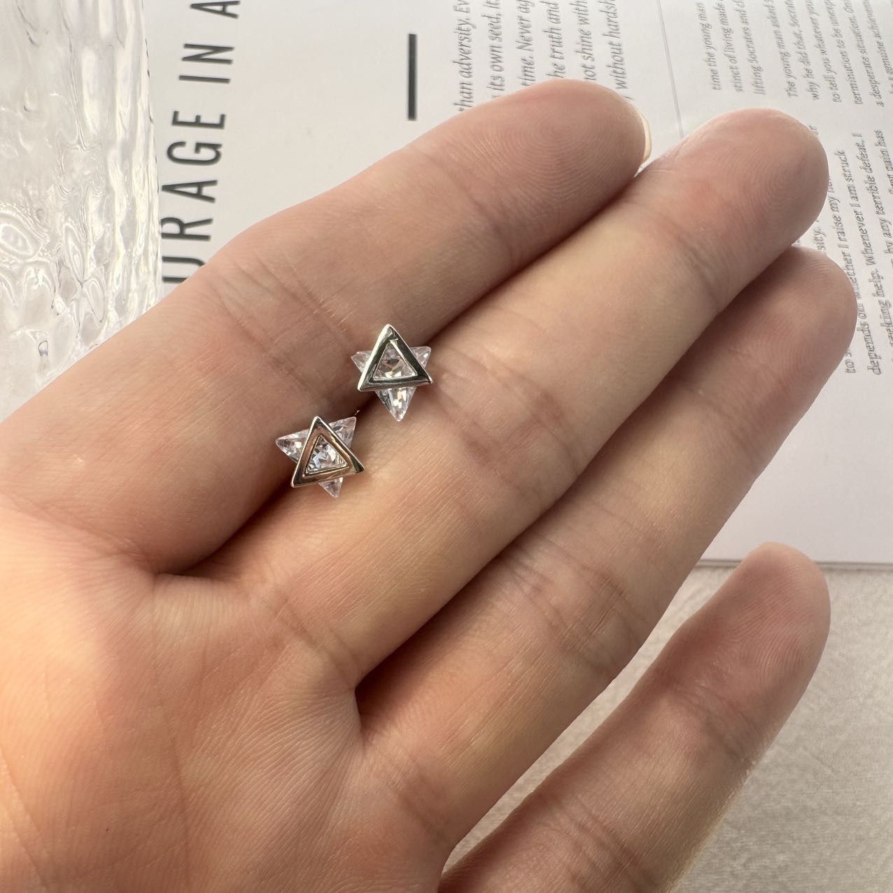 Other Small CZ Geometric Triangle Stud Earrings for Men Women Size ONE SIZE - 4 Thumbnail