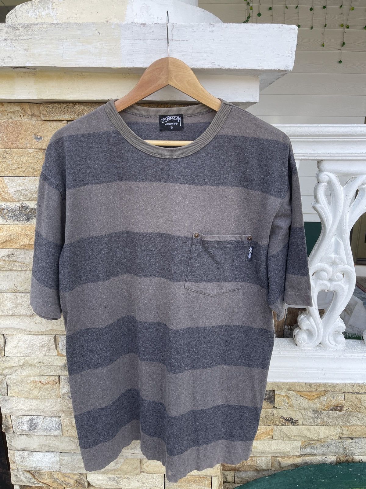 Stussy Rarest🔥Vtg90s STUSSY Striped Pocket Single Stitch Tee Size US L / EU 52-54 / 3 - 2 Thumbnail