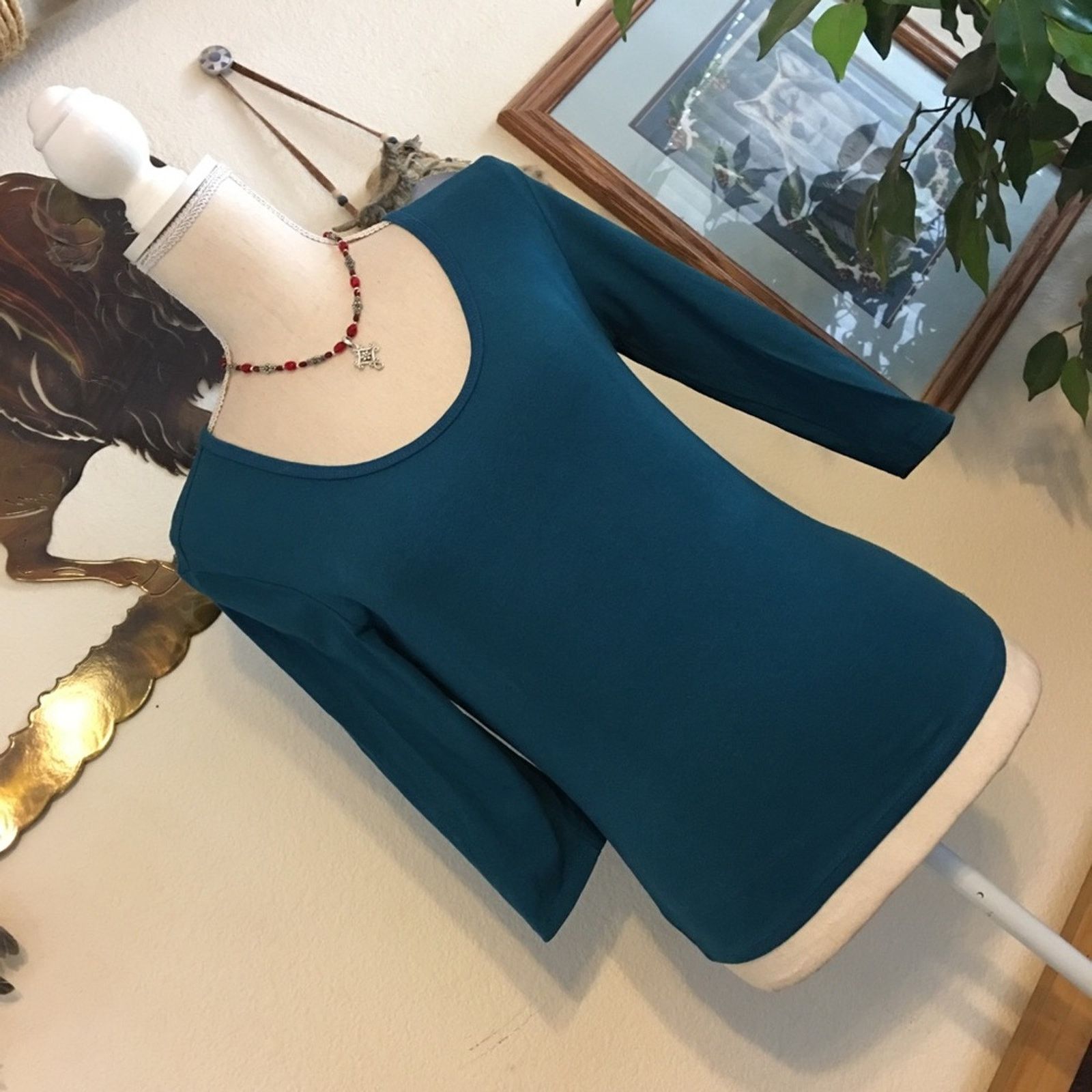 Vintage ellemenno turquoise blue 3/4 sleeve stretch top S Size S / US 4 / IT 40 - 2 Thumbnail