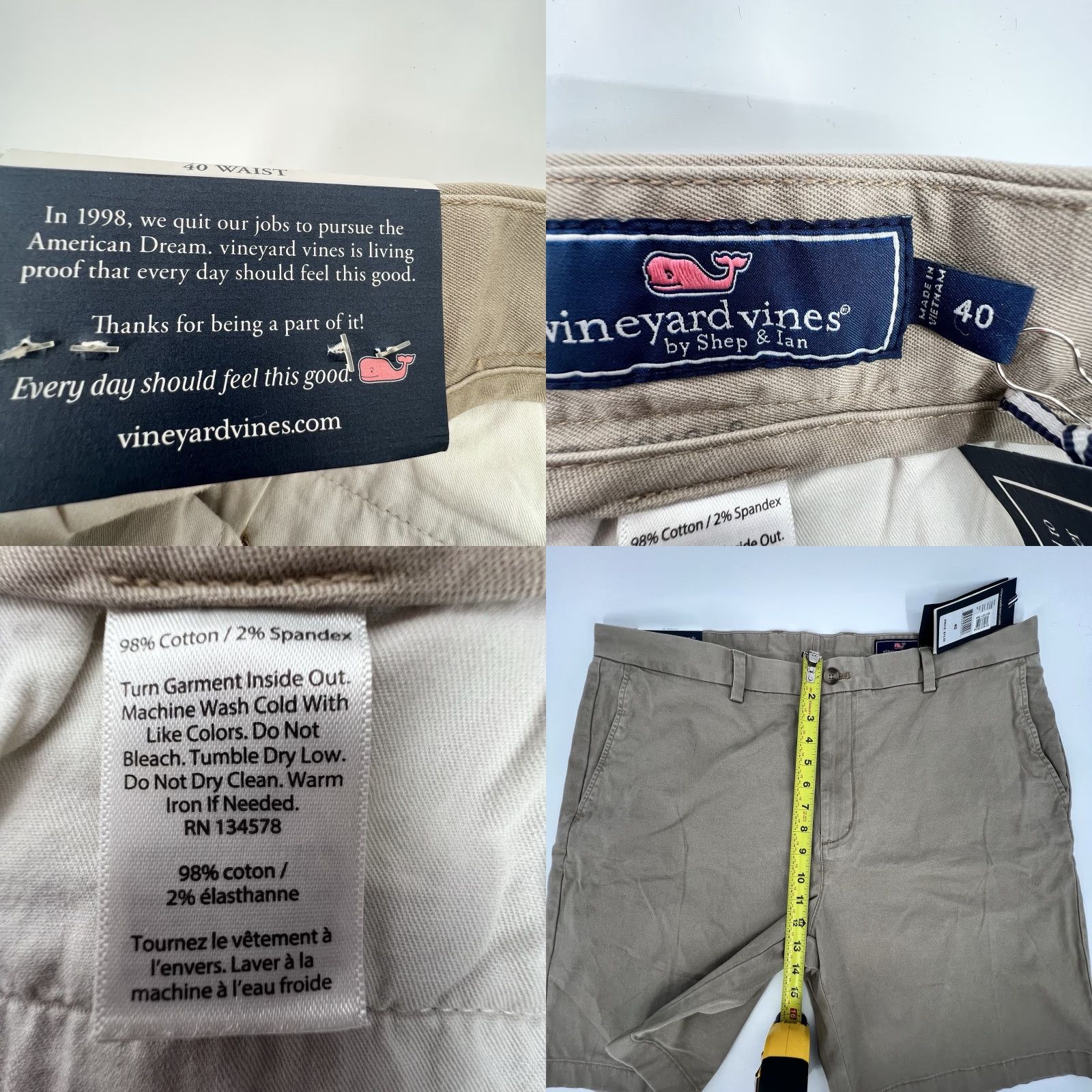 Vineyard Vines Vineyard Vines Breaker Shorts Mens 40 Chino Zip Belted Pockets 9in Inseam Beige Canvas/Solid - Outdoor, Casual, Regular Fit, 40x9 Size US 40 / EU 56 - 8 Thumbnail