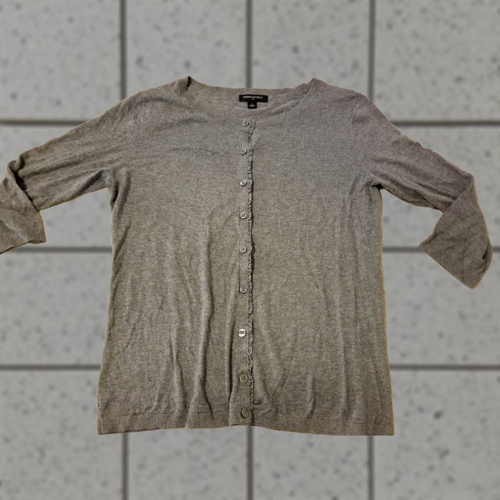 Banana Republic VINTAGE Womens Banana Republic Sweater Jacket Cardigan L Gray Gray Cotton Size L / US 10 / IT 46 - 1 Thumbnail