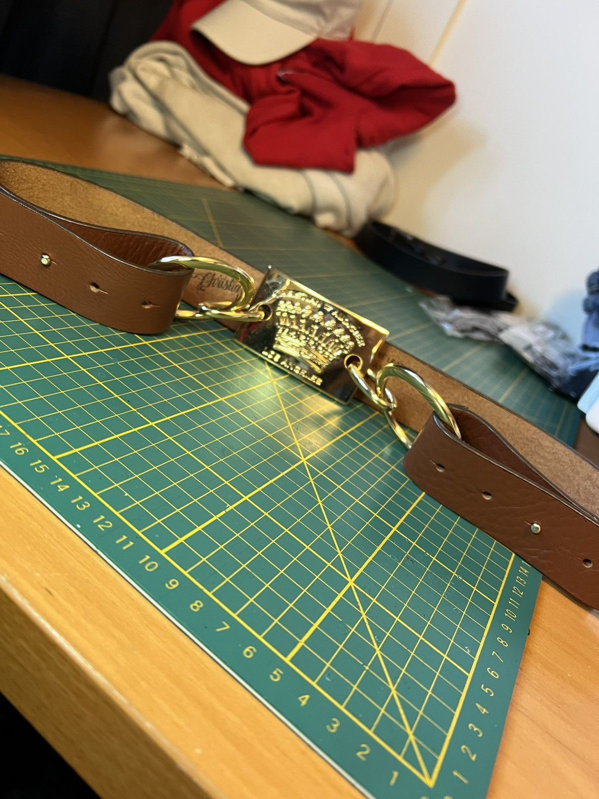 Christian Audigier Vintage Christian Audigier gold crown buckle leather belt Size ONE SIZE - 3 Thumbnail
