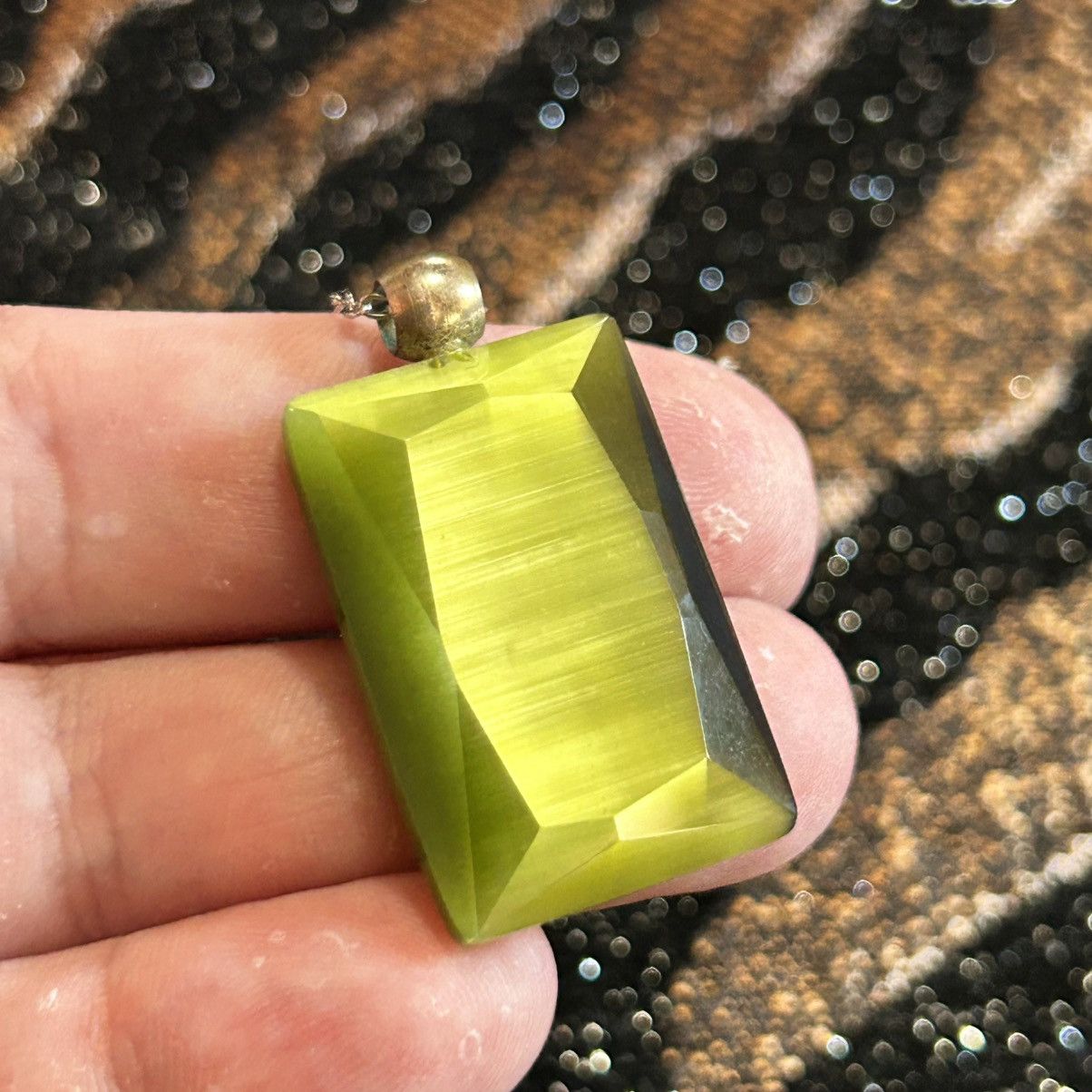 Handmade Handcrafted faceted glass slab pendant on chain necklace Size ONE SIZE - 1 Thumbnail