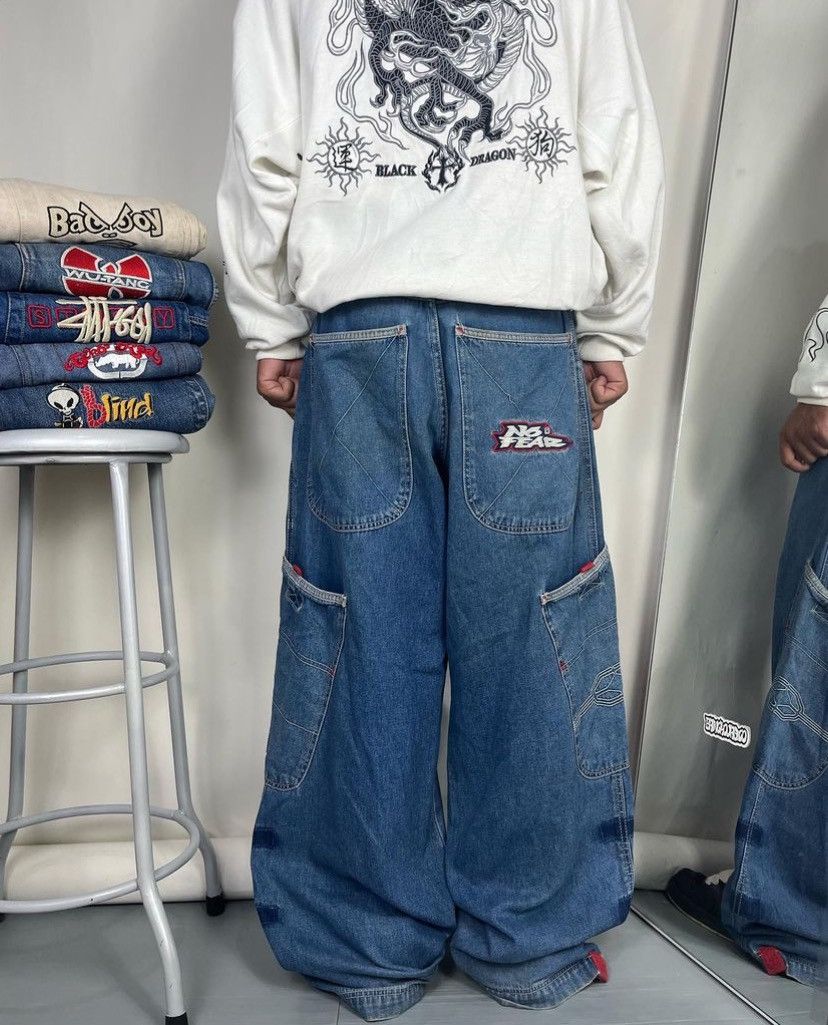 image of Jnco x No Fear Y2K No Fear Jeans Hip Hop Baggy Pants in Blue, Men's (Size 32)