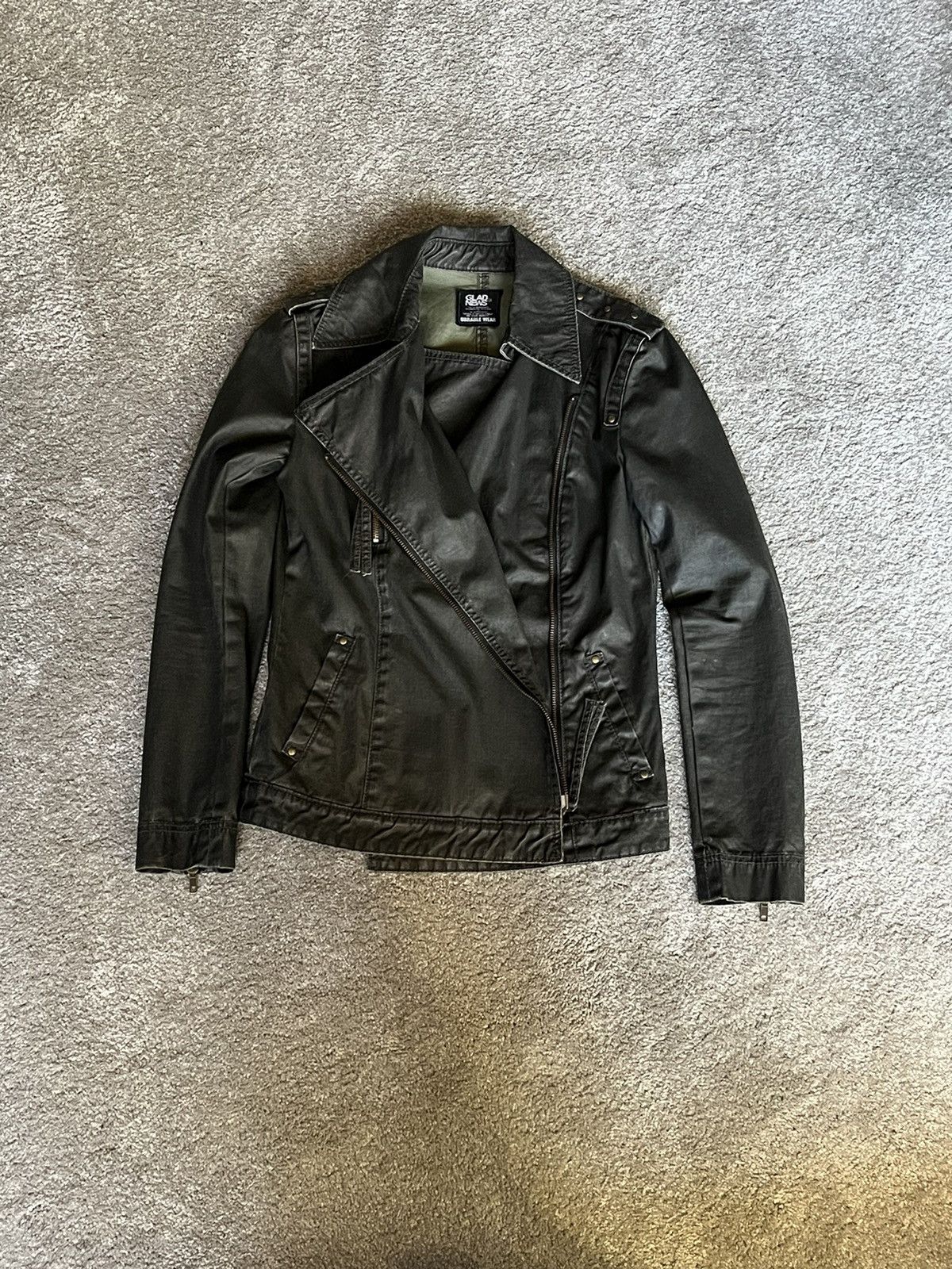 image of Hysteric Glamour x Vintage Glad News Leather Jacket in Black, Men's (Size Small)