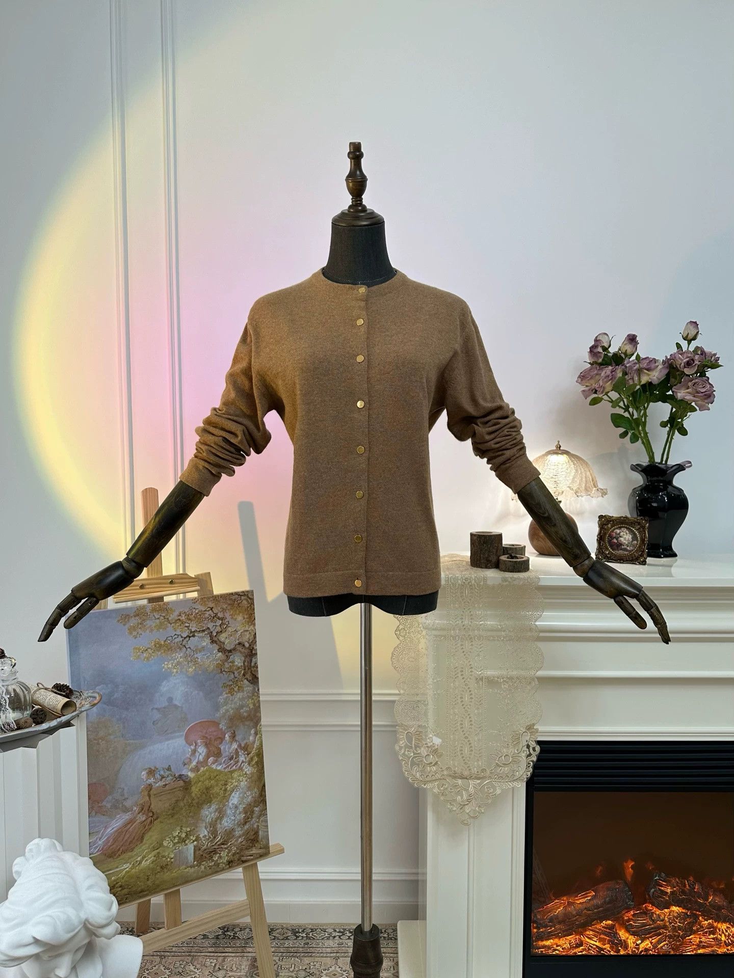 Hermes HERMES 90s Brown Cashmere Knit Sweater Gold Button Size L / US 10 / IT 46 - 2 Thumbnail