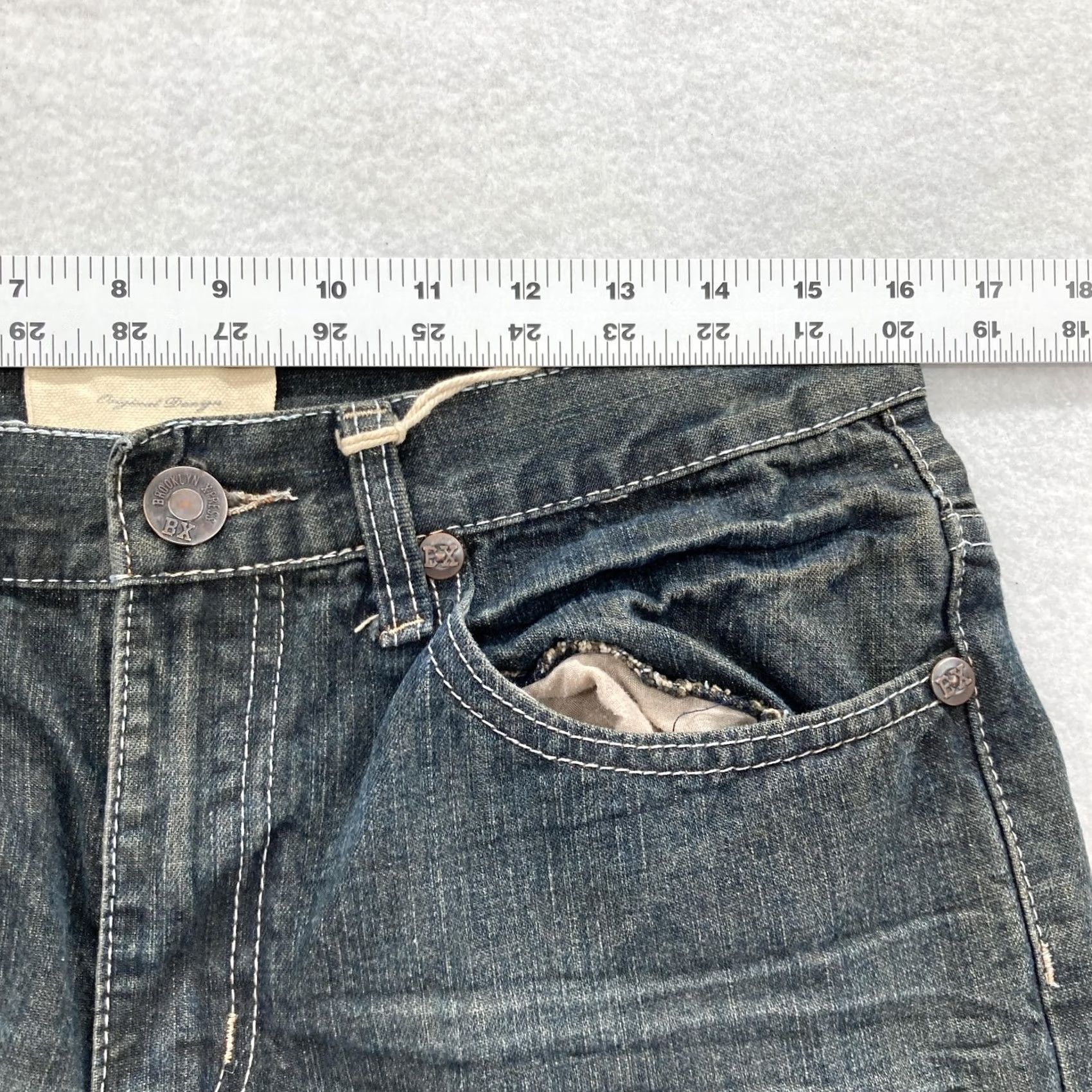 Express VINTAGE Brooklyn Xpress Jeans Mens 32x32 Denim Straight Dark Wash Gray Black 70/30 Cotton Polyester Zipper Size US 32 / EU 48 - 6 Thumbnail