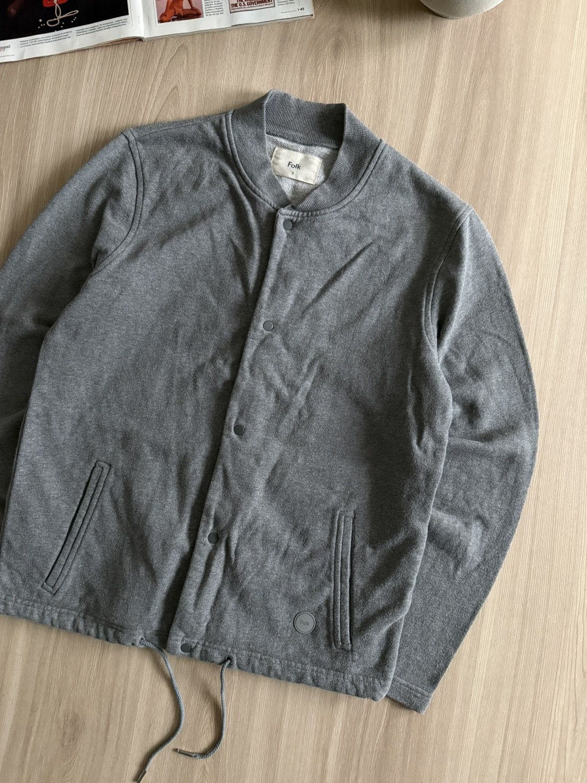 Folk Vintage Folk Loopback Cotton Jersey Cardigan Bomber Mid Grey Size US S / EU 44-46 / 1 - 4 Thumbnail