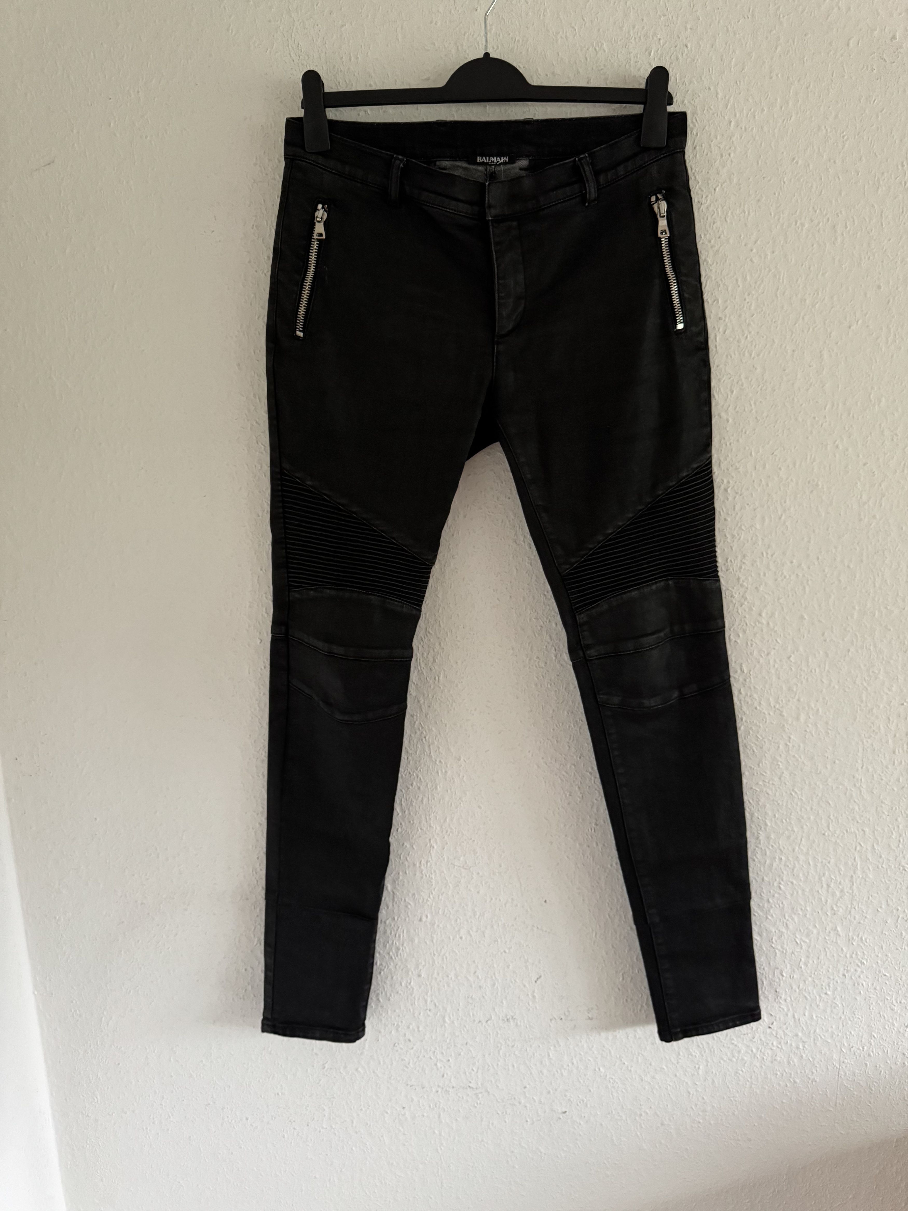Balmain Waxed Biker Denim Jeans Size US 31 - 1 Thumbnail