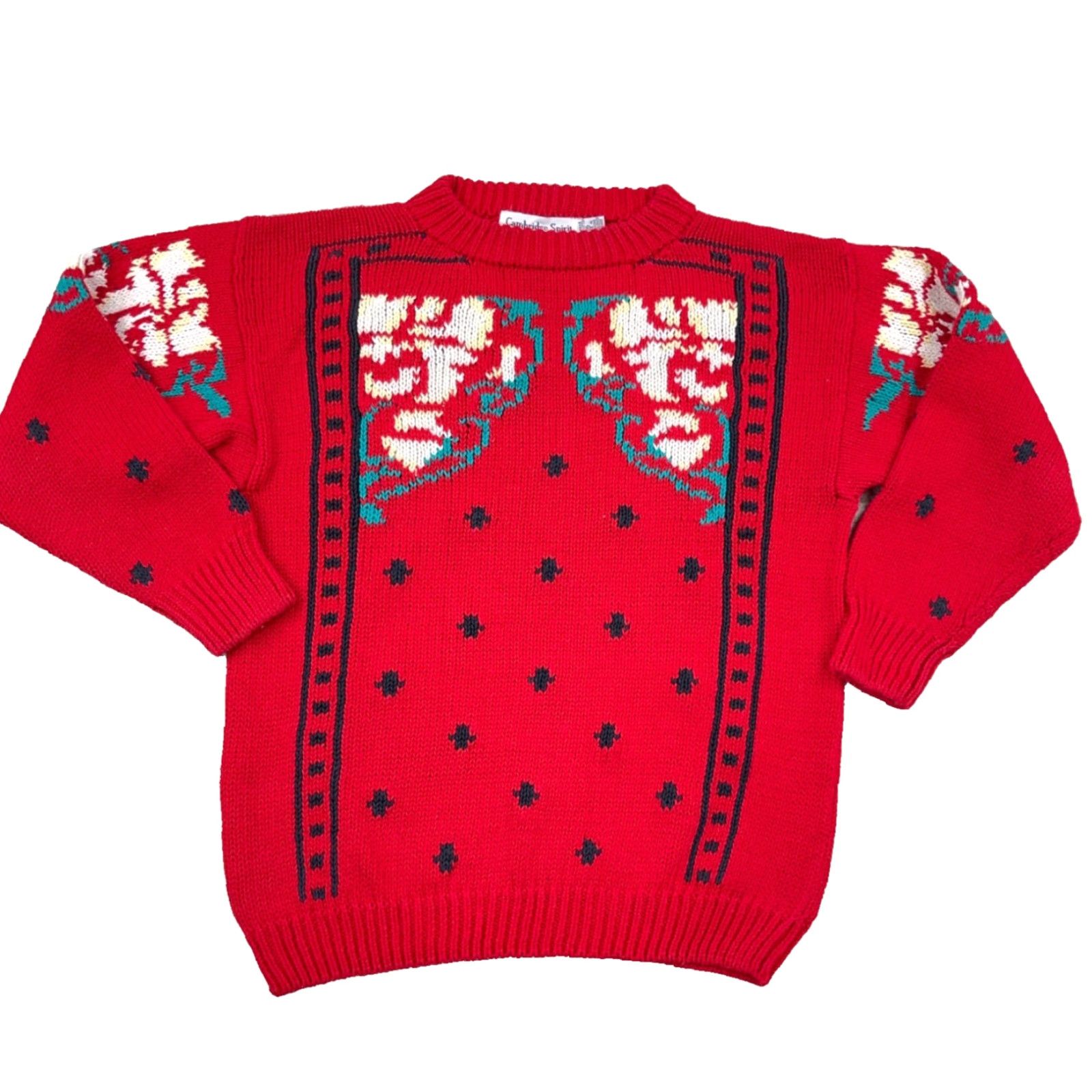 ESPIRIT VINTAGE Cambridge Spirit Sweater Women M Red 90s Christmas Cotton Knit Logo Pull over Crew Neck Long Sleeve All Seasons (Casual) Womens Size M / US 6-8 / IT 42-44 - 2 Thumbnail