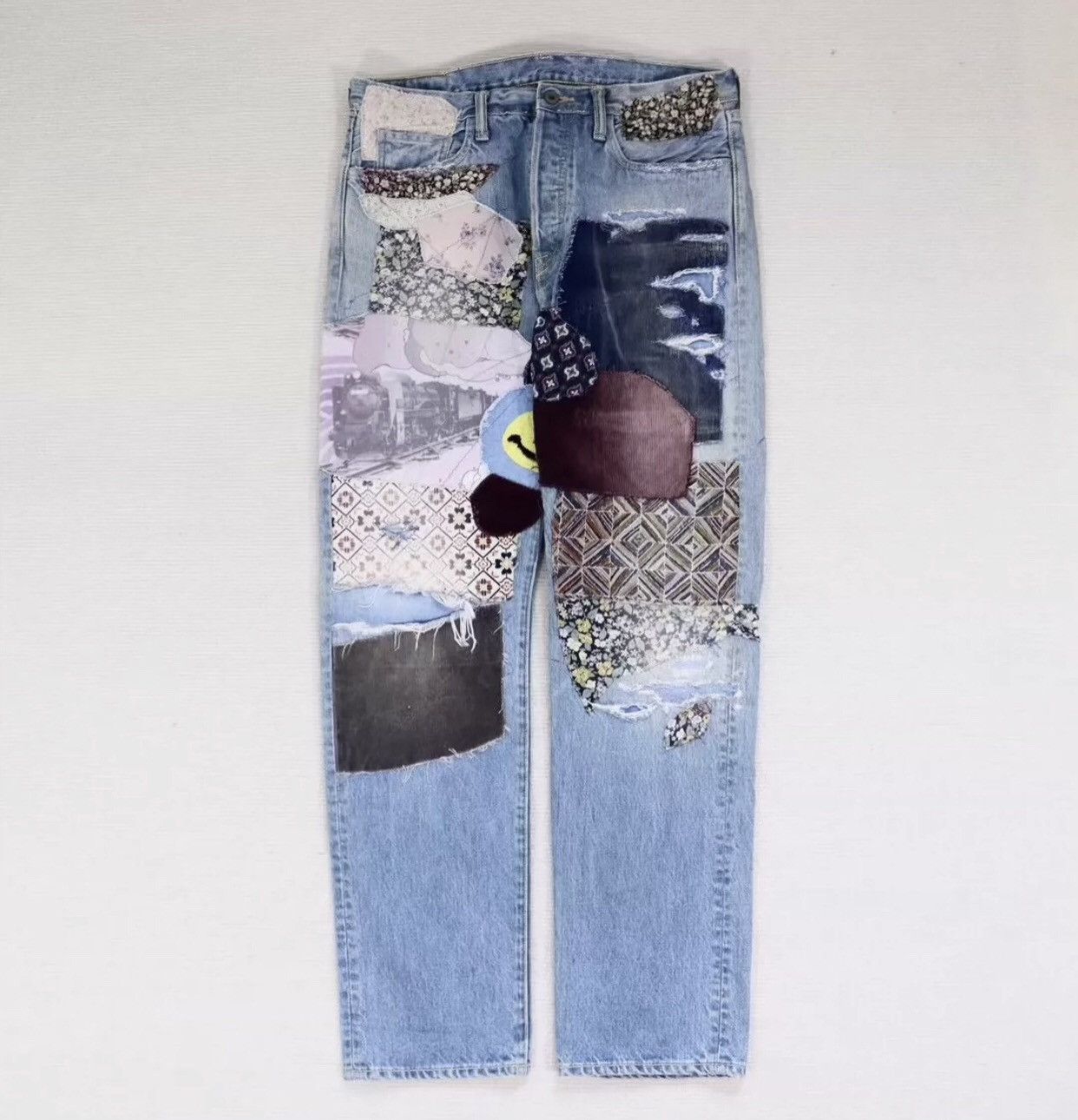 image of Kapital Random Needle Boro Stitching Jeans in Blue, Men's (Size 34)