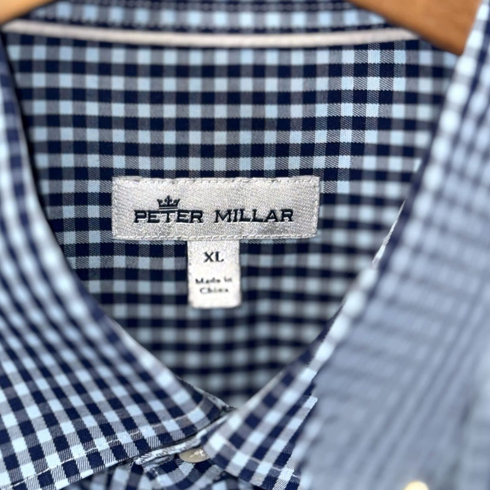Peter Millar Peter Millar Shirt Mens XL Blue Gingham Button-Down Long Sleeve Stretch Silk Cotton Spandex Twill Size US XL / EU 56 / 4 - 4 Thumbnail