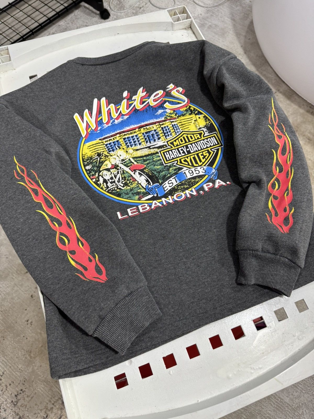 Vintage Harley Davidson Flame Big Logo Hoodie Fire Sleeves