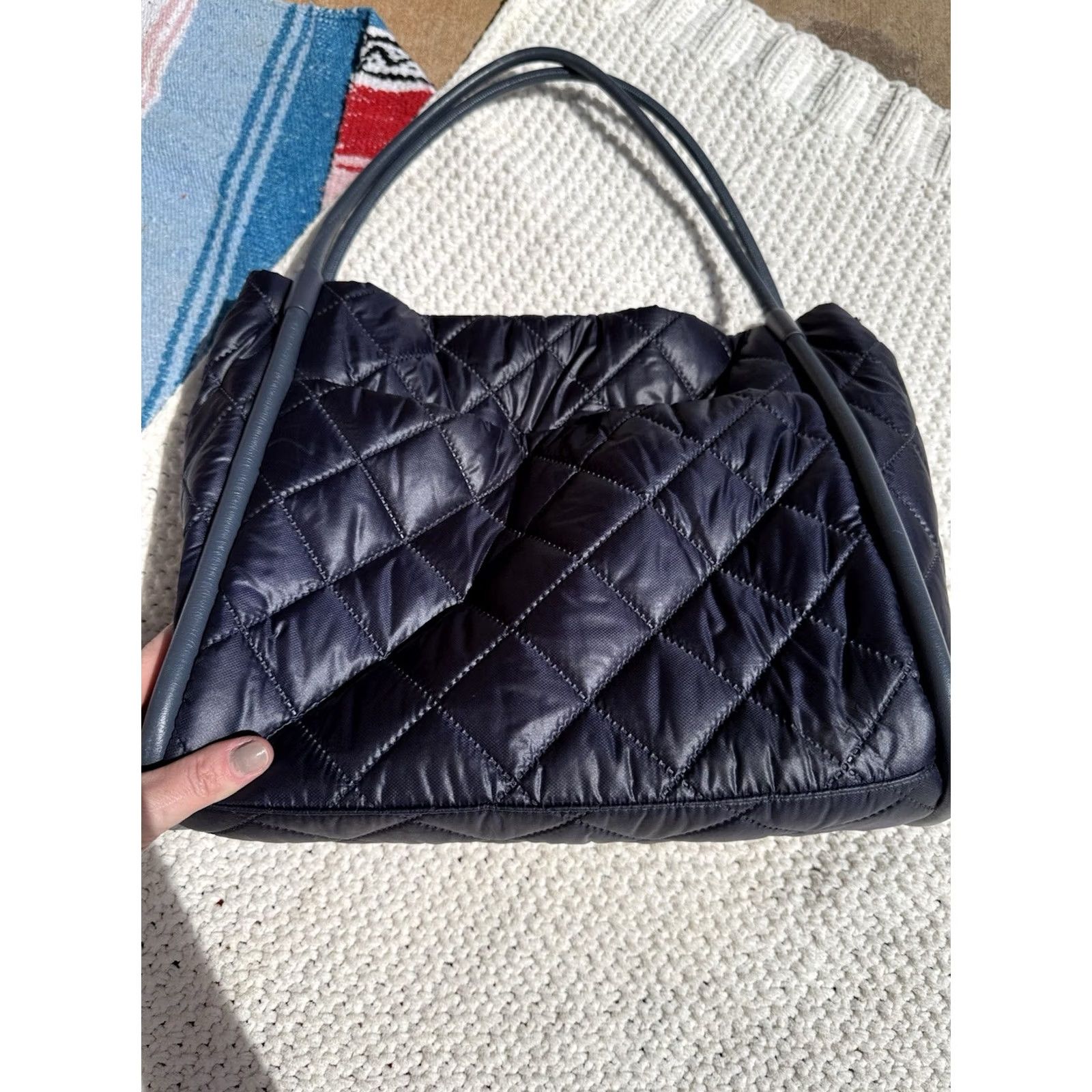 Vintage Thacker Quinn Packable Puffy Quilted Tote Shoulder Travel Bag Navy Medium Womens Quilted Thacker Quinn City Travel Bag Size ONE SIZE - 6 Thumbnail