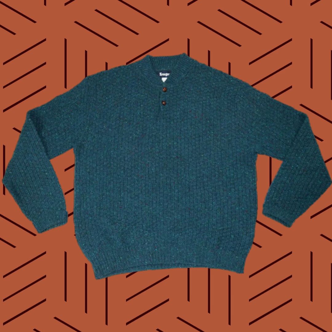 Vintage VINTAGE Kreeger Sweater Pullover Button Crew Neck Wool Knit 80s Green 2XL Mens Knit Button Pullover 80s Green Kreeger Sweater Size US XXL / EU 58 / 5 - 1 Thumbnail