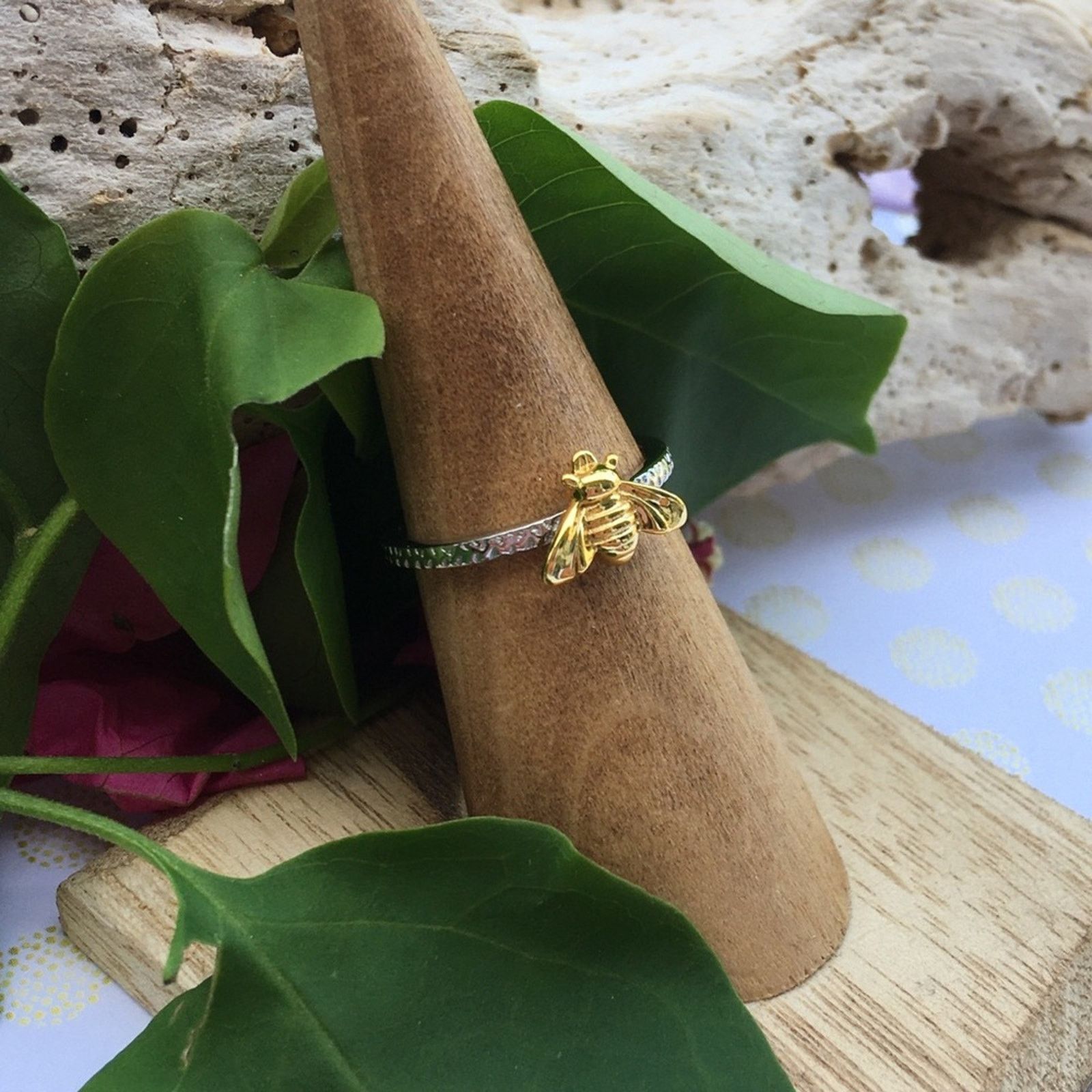 The Unbranded Brand Bee Two-Tone Sterling Silver Yellow Gold Ring Size ONE SIZE - 3 Thumbnail
