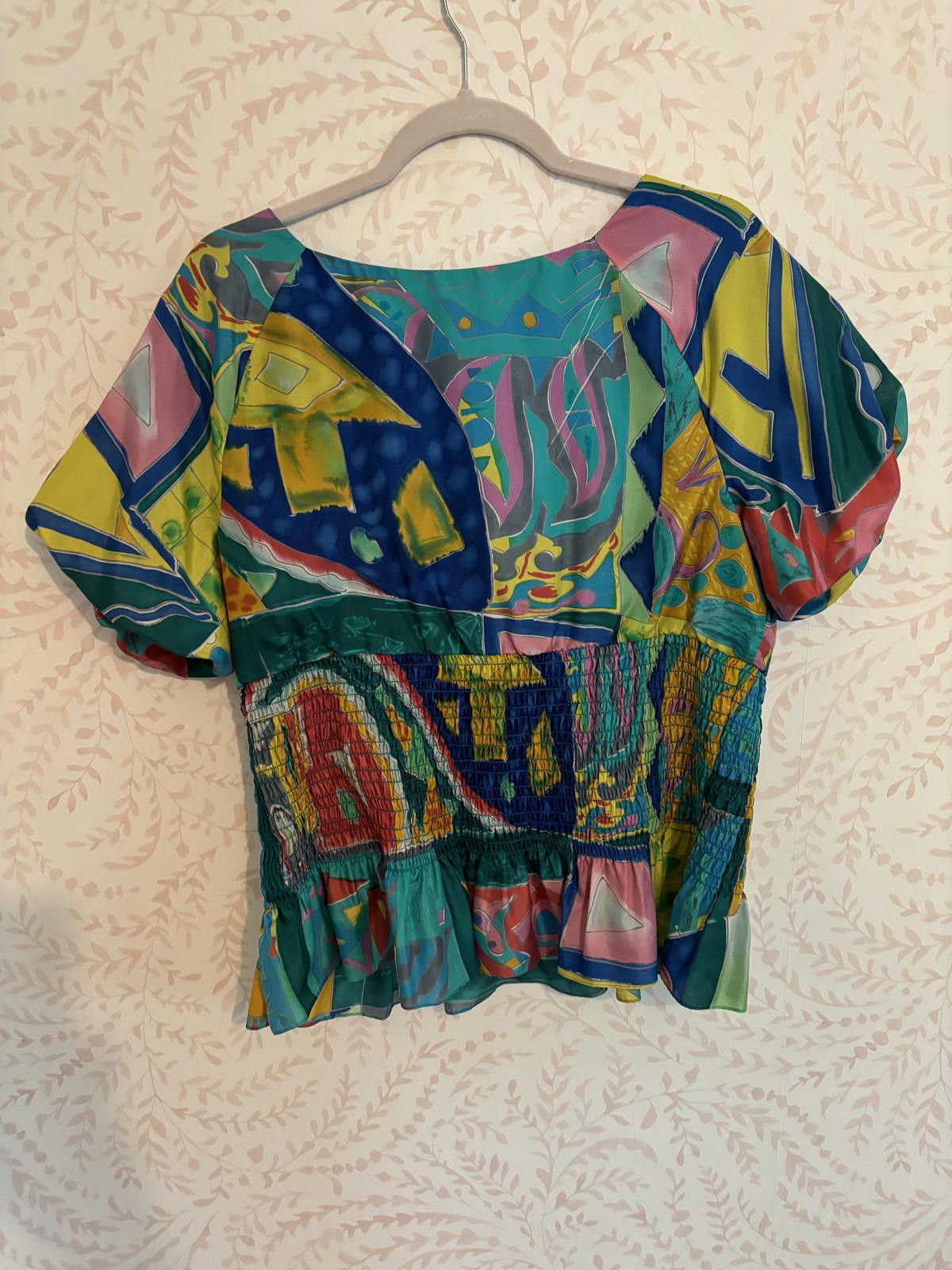 Lauren Ralph Lauren 100% Silk Vibrant Ralph Lauren Smocked Blouse - Size L Size L / US 10 / IT 46 - 7 Thumbnail