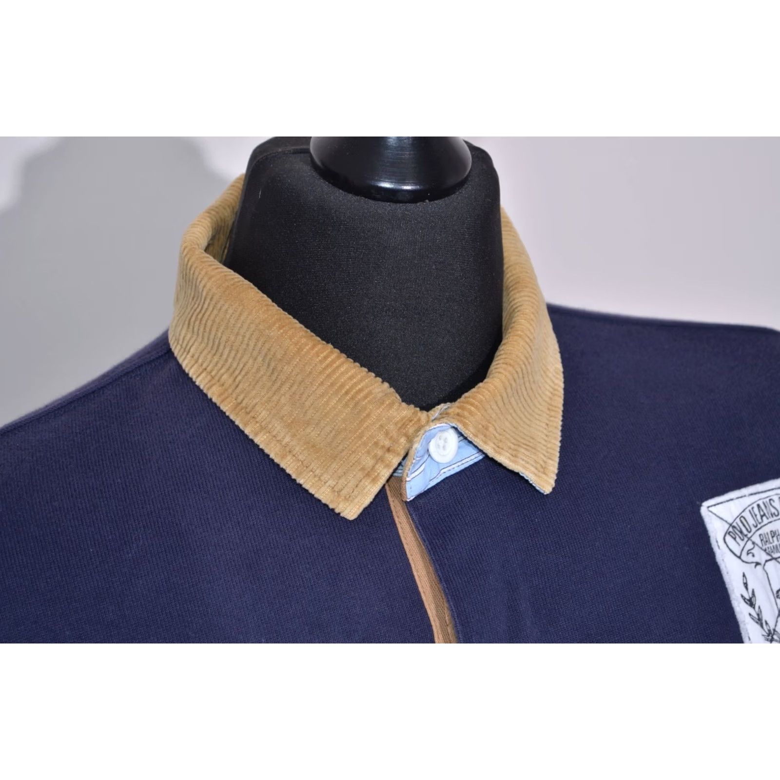 Vintage Polo Jeans Co Rugby Jumper Men’s L Navy Blue Corduroy Collar Elbow Patch Vintage Size US L / EU 52-54 / 3 - 4 Thumbnail