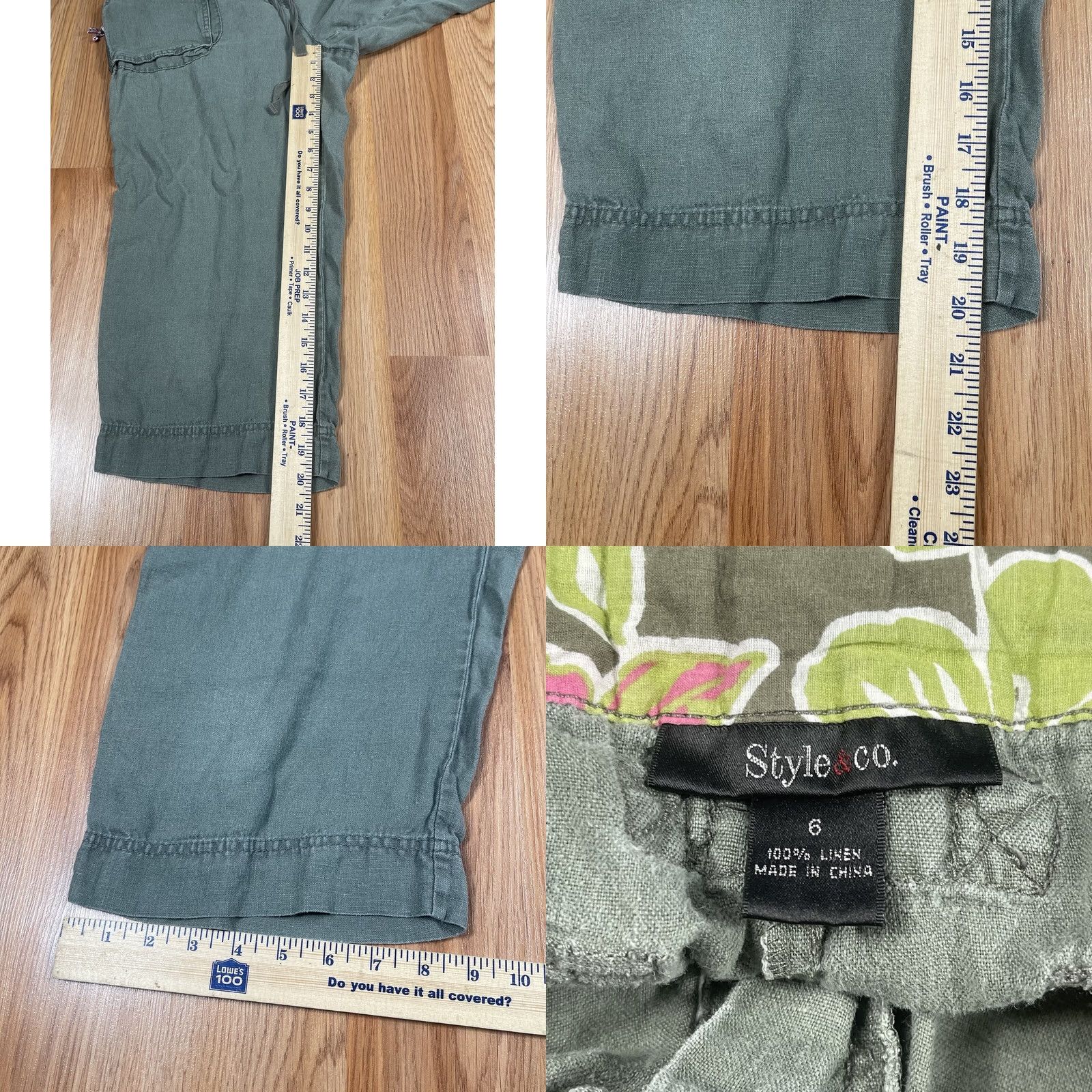 Style & Co VINTAGE Style Co Capri Womens Size 6 Mid Rise 100% Linen Crop Drawstring Shorts Green Size 28" / US 6 / IT 42 - 8 Thumbnail