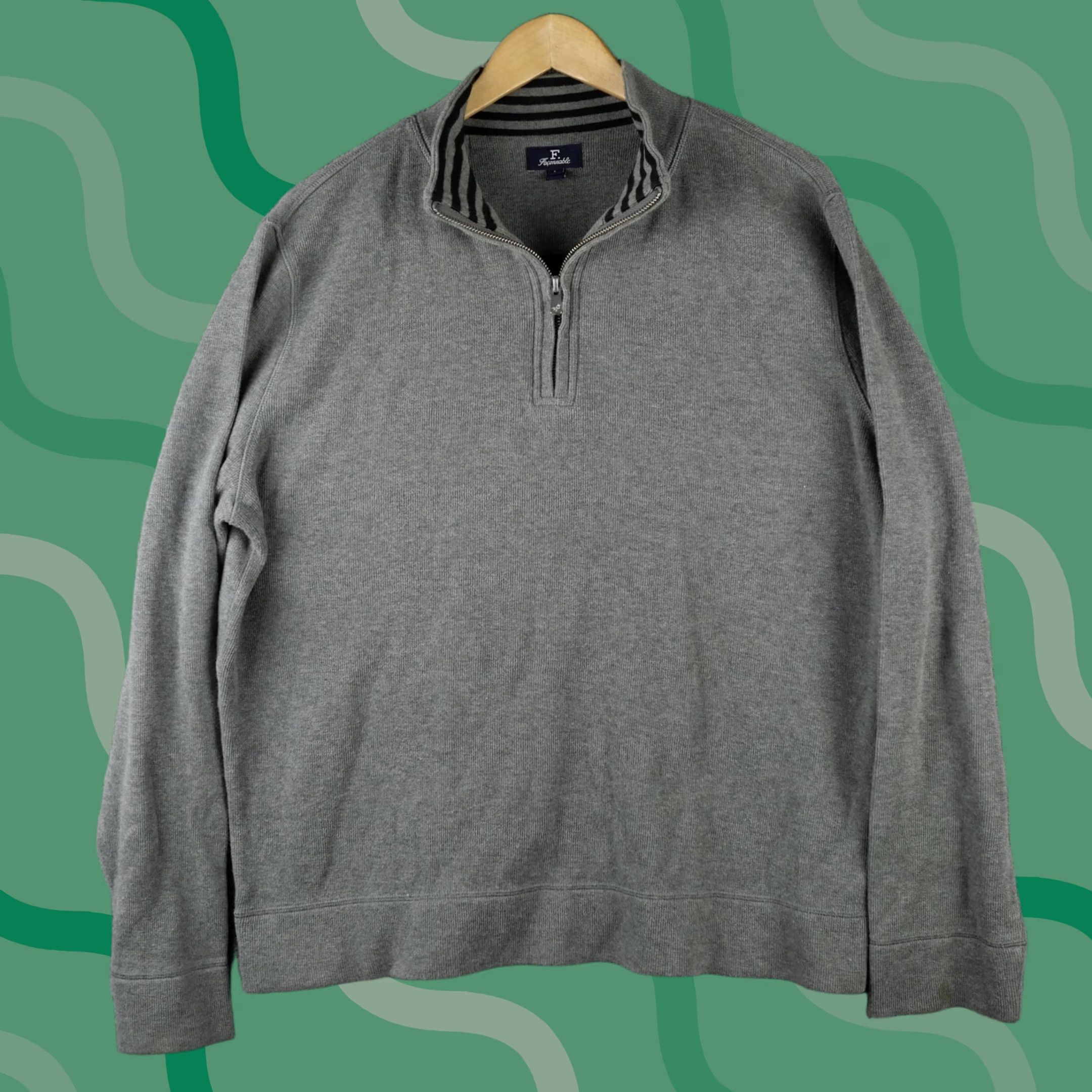 Faconnable VINTAGE? Faconnable Sweat er Mens Large Gray Cotton 1/4 Zip Mock Neck Knit Pullover Size US L / EU 52-54 / 3 - 1 Thumbnail