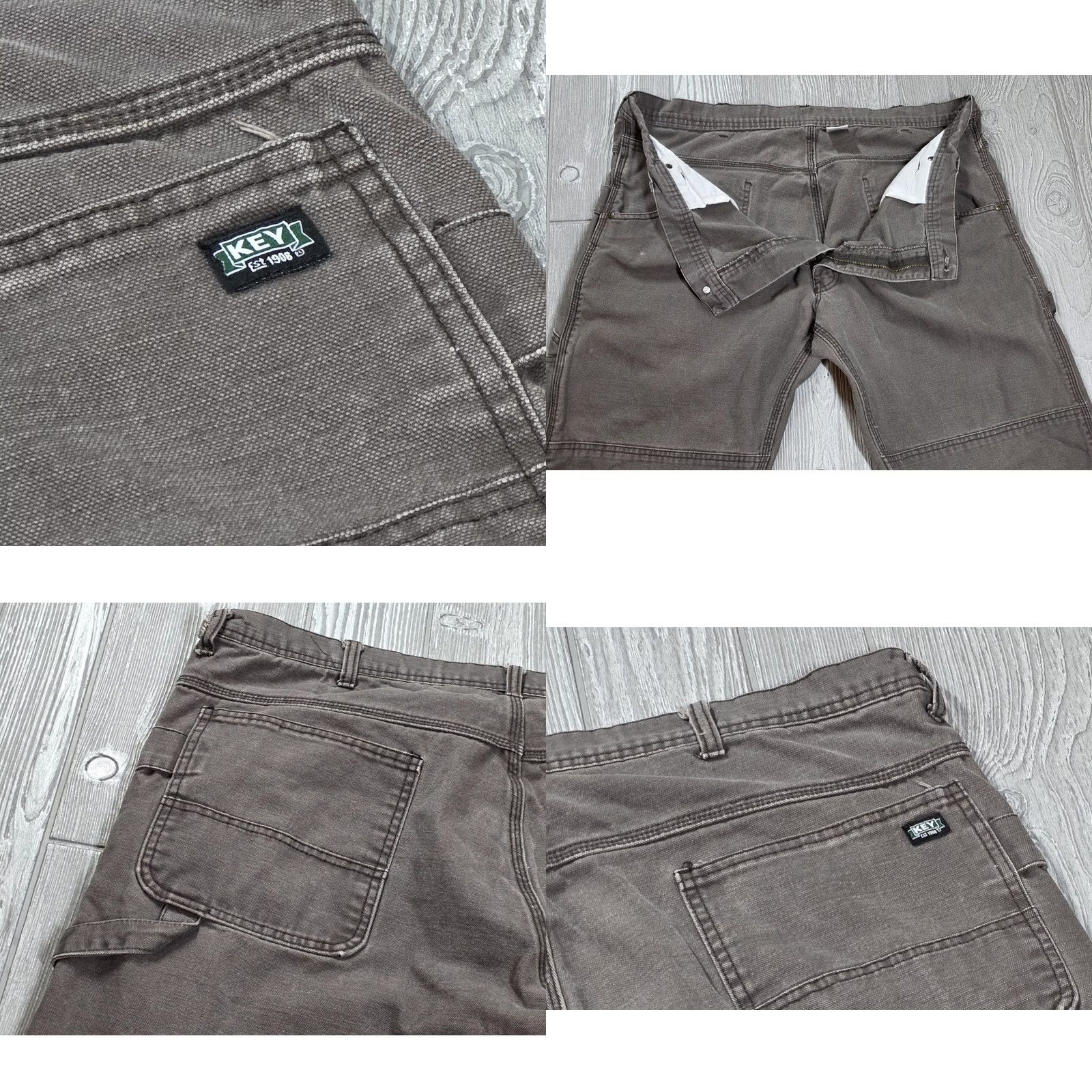 Vintage Key Pants Men 40x31 Brown Double Knee Canvas Carpenter Cargo 100% Cotton Work Pants Mens Straight Front Belt Loops 5-Pocket Size US 40 / EU 56 - 8 Thumbnail