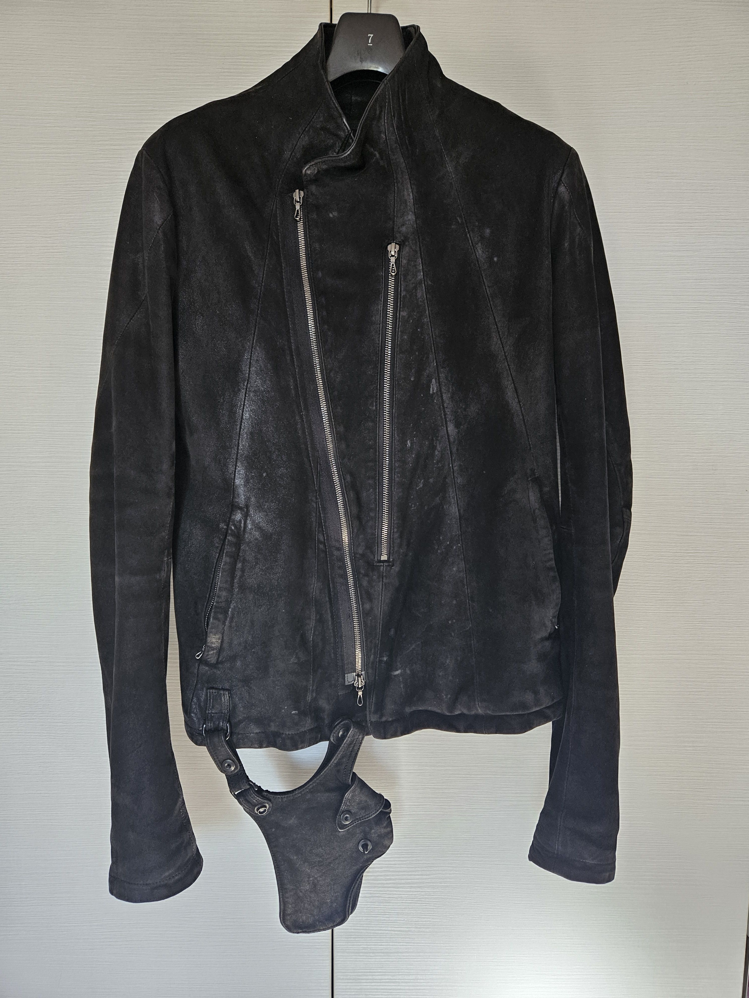 image of Julius Mid Aw14/15 [Glitch;] Waxed Nubuck Leather Jacket Size2 in Black, Men's (Size Small)