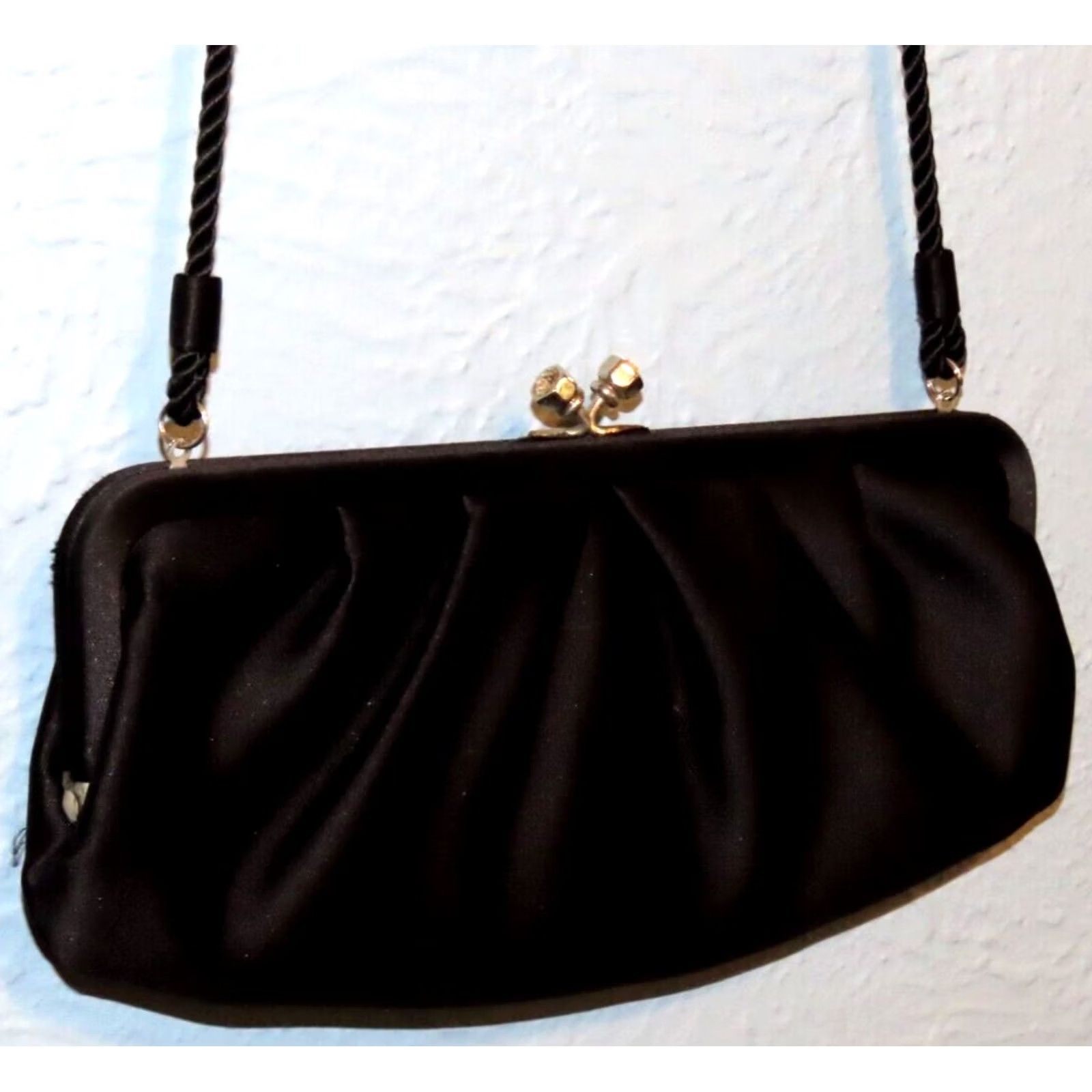 White House Black Market READ White House Black Market Clutch Purse Crossbody Cord Rhinestone Clasp Black Small Women Lampshade? Size ONE SIZE - 4 Thumbnail