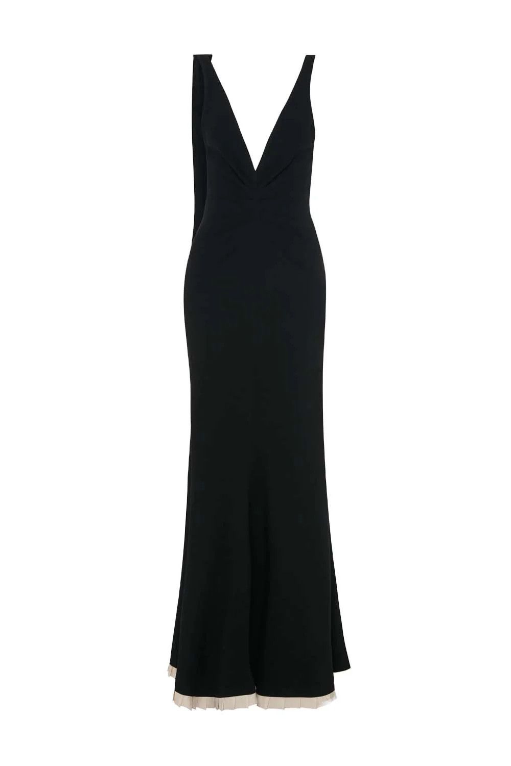 Victoria Beckham o1mle0525 V-Neck Gathered Waist Gown in Black Size M / US 6-8 / IT 42-44 - 1 Thumbnail