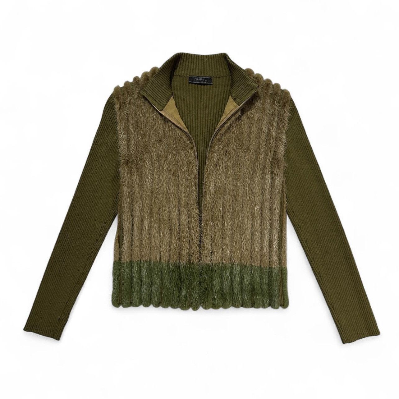 Prada Prada FW2000 Green & Brown Mink Fur Knit Cardigan Size S / US 4 / IT 40 - 2 Thumbnail
