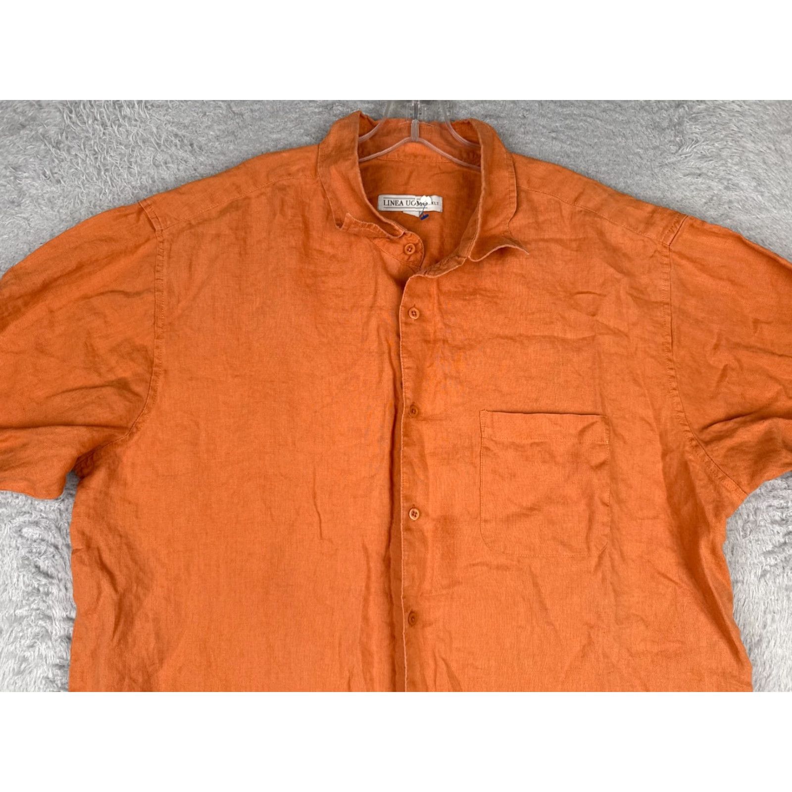 Vintage Linea Uomo Shirt Men XL Big & Tall Orange 100% Linen Hawaiian Button Up Short Sleeve Crew Neck? Size US XL / EU 56 / 4 - 4 Thumbnail